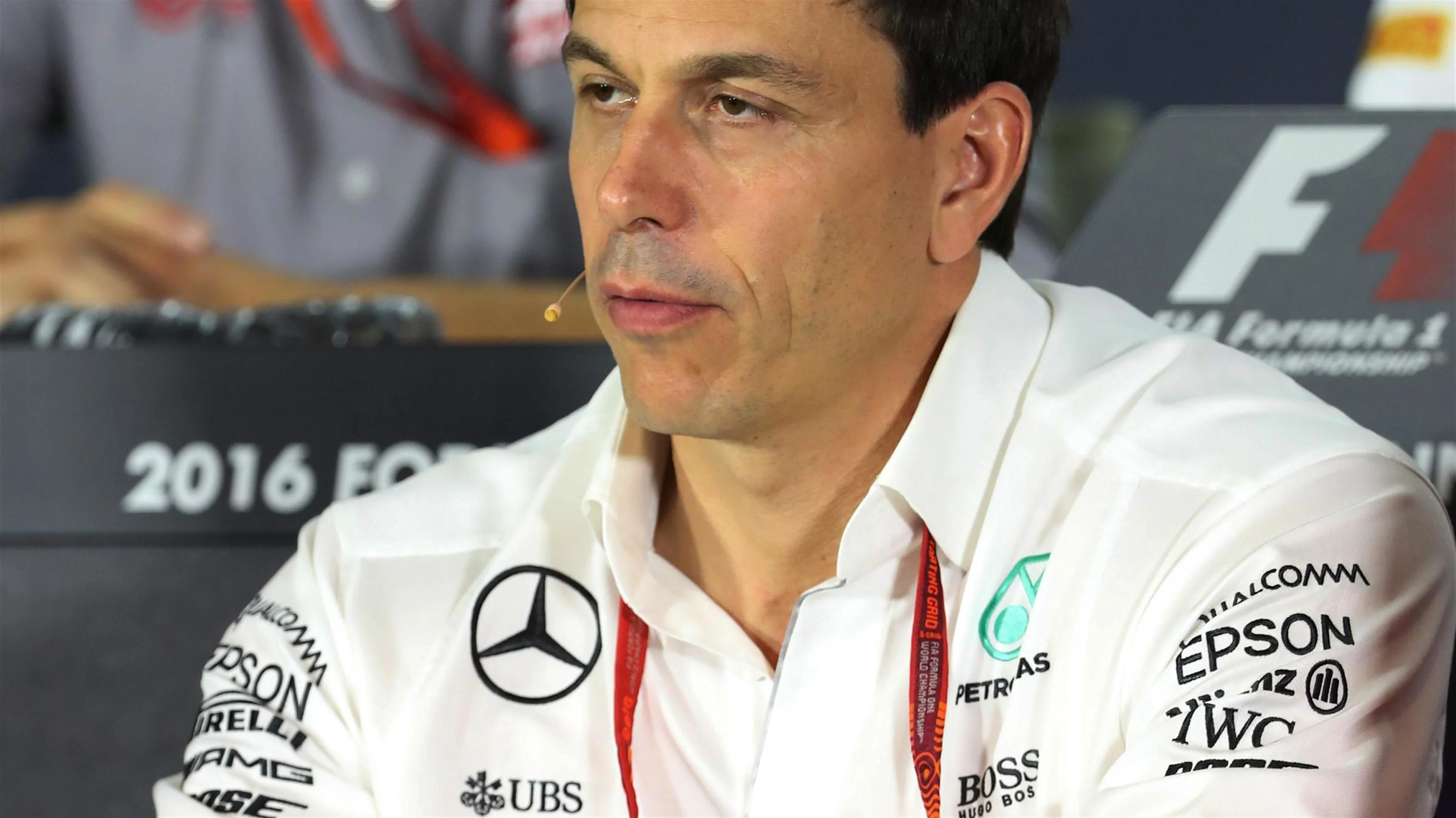Toto Wolff (AUT) Mercedes AMG F1 Director of Motorsport in the Press Conference at Formula One