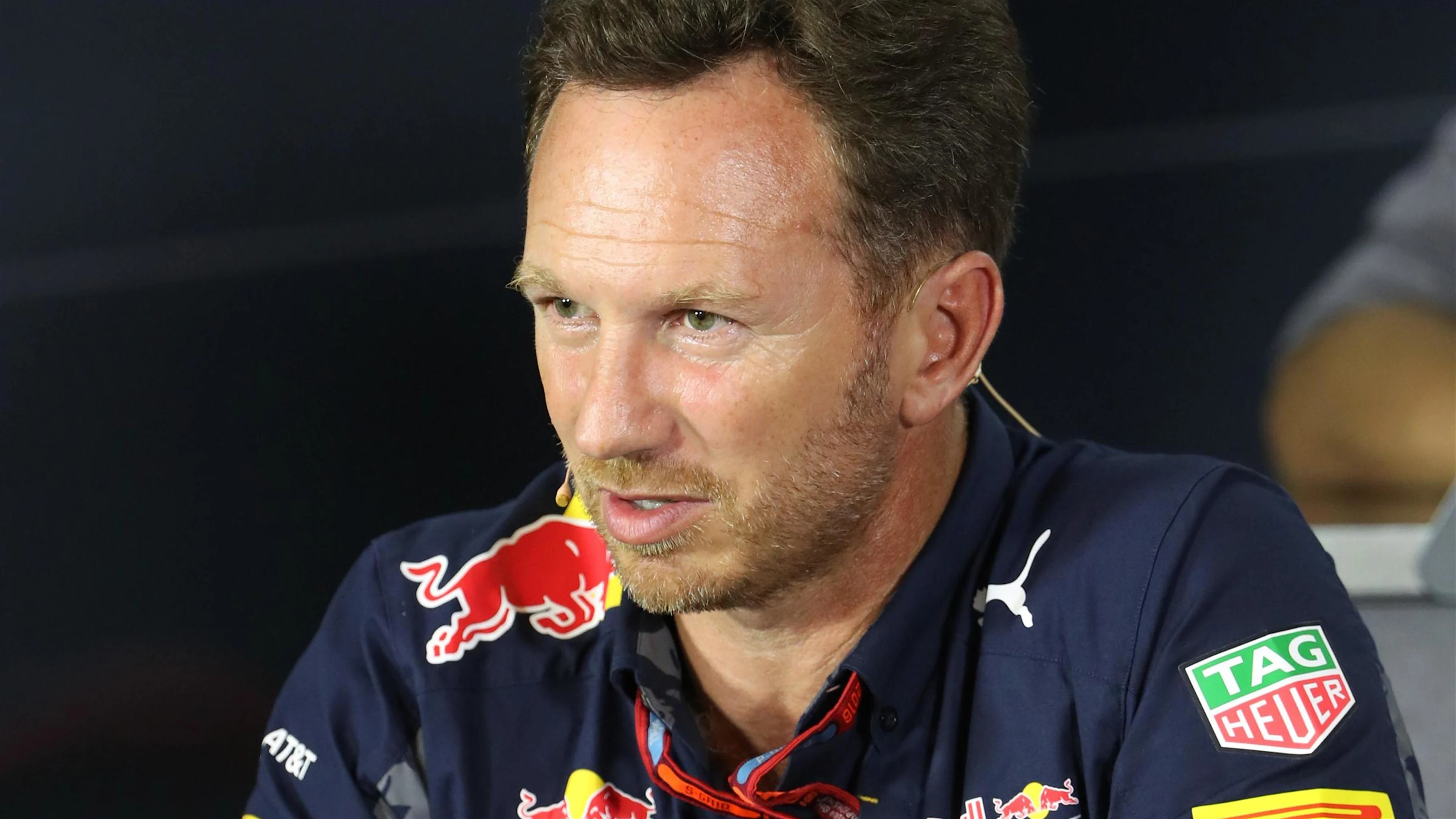 Christian Horner (GBR) Red Bull Racing Team Principal in the Press Conference at Formula One World