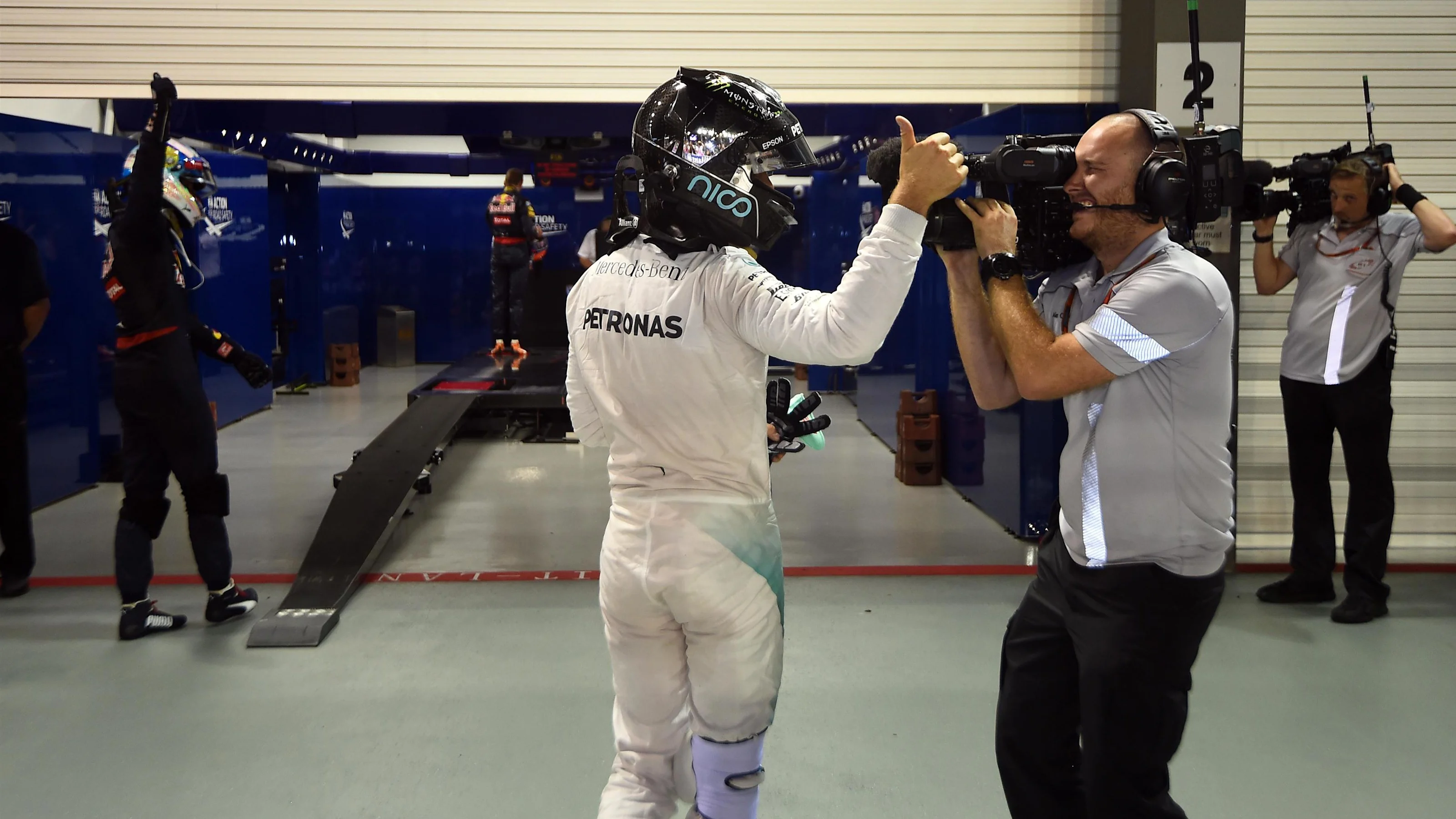 Pole sitter Nico Rosberg (GER) Mercedes AMG F1 celebrates in parc ferme at Formula One World