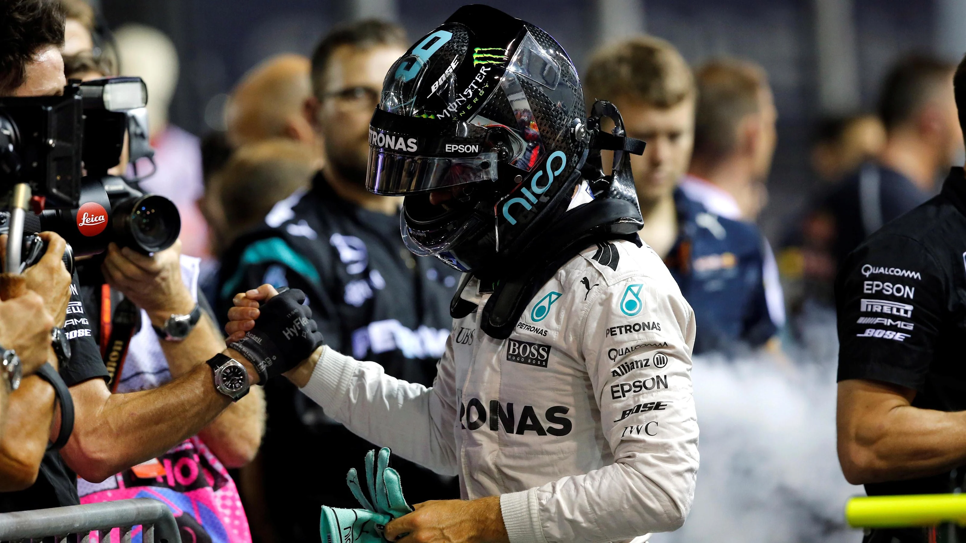 Pole sitter Nico Rosberg (GER) Mercedes AMG F1 celebrates in parc ferme at Formula One World