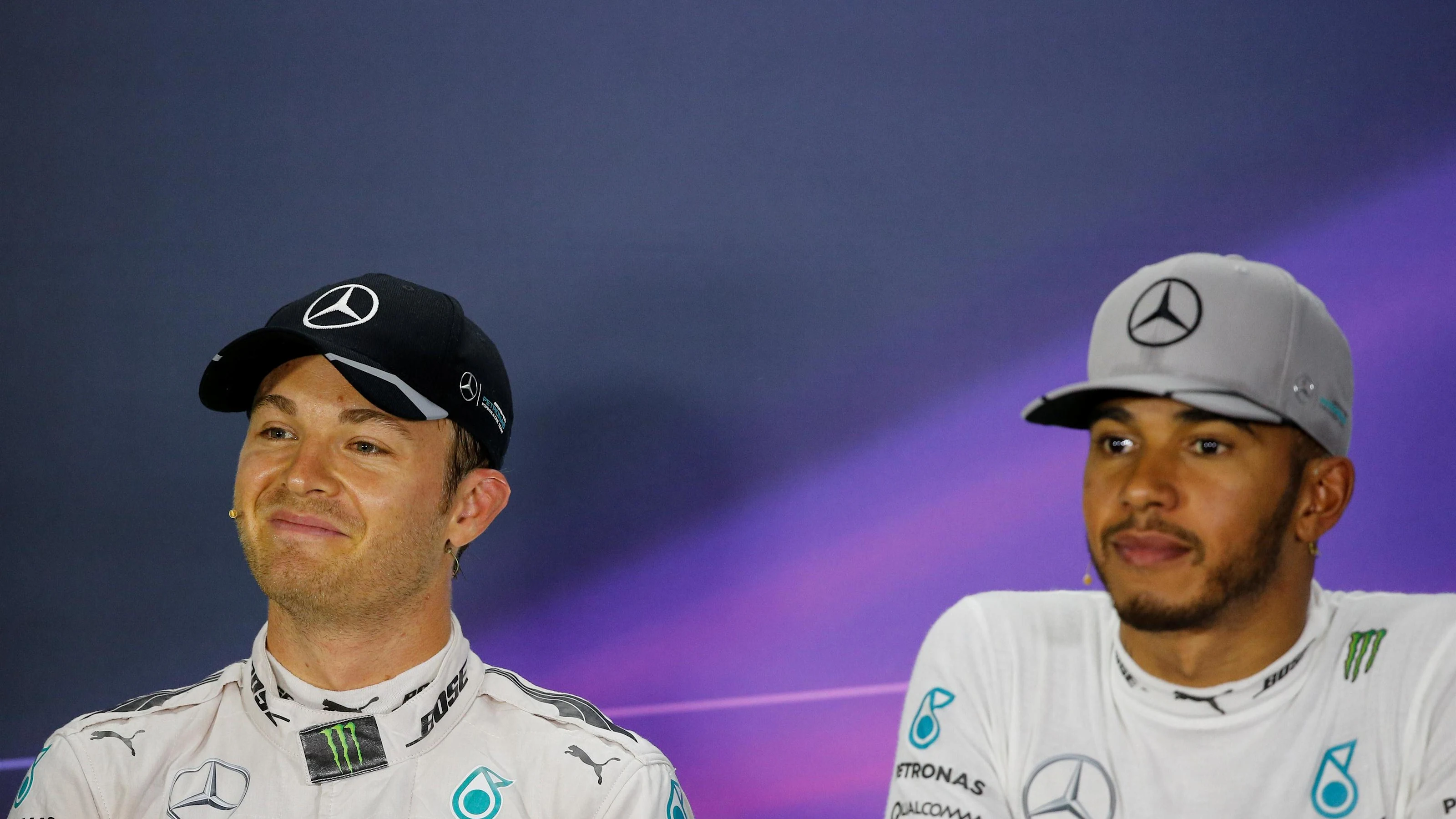 Pole sitter Nico Rosberg (GER) Mercedes AMG F1 and Lewis Hamilton (GBR) Mercedes AMG F1 in the