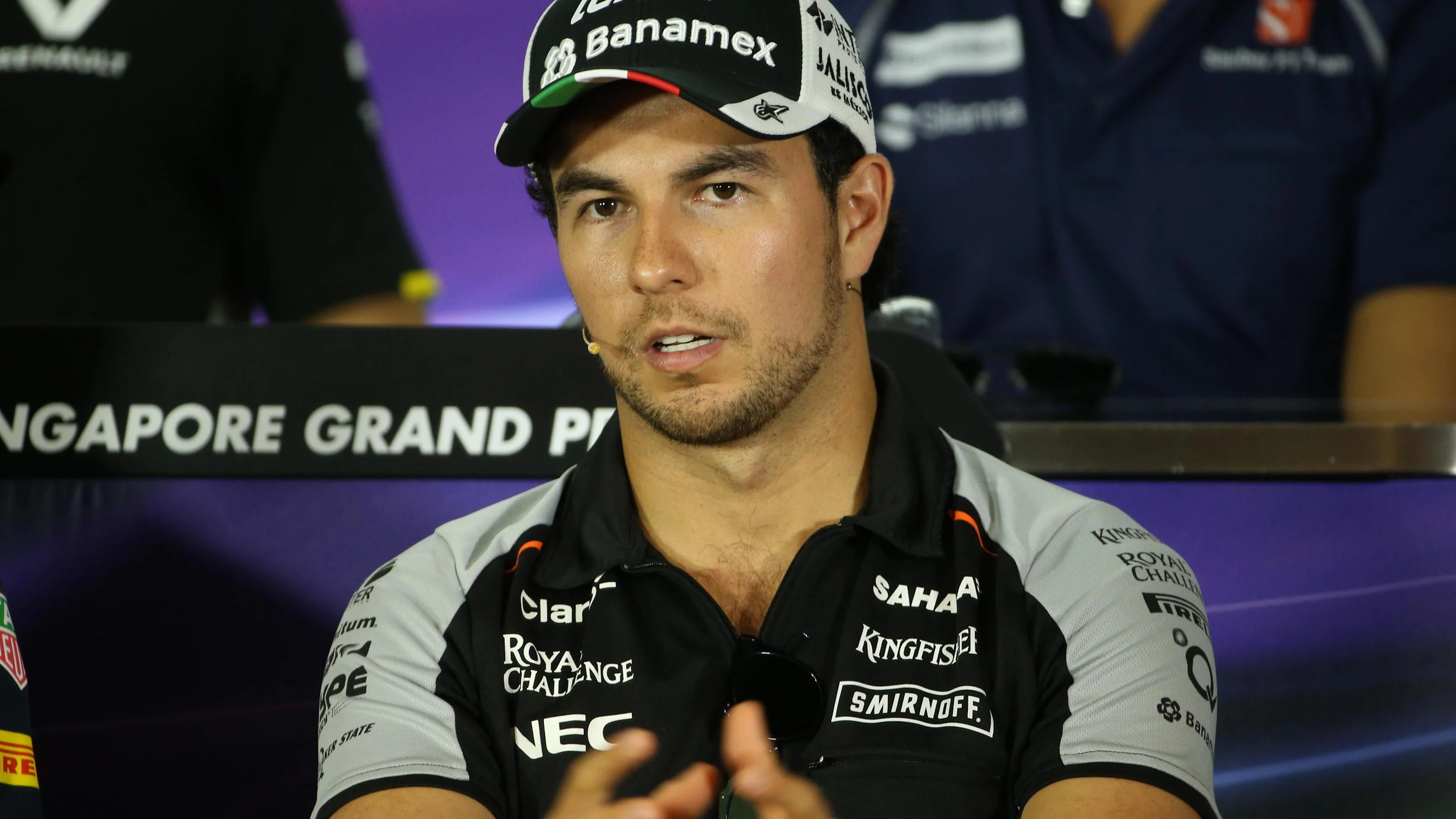Sergio Perez (MEX) Force India in the Press Conference at Formula One World Championship, Rd15,
