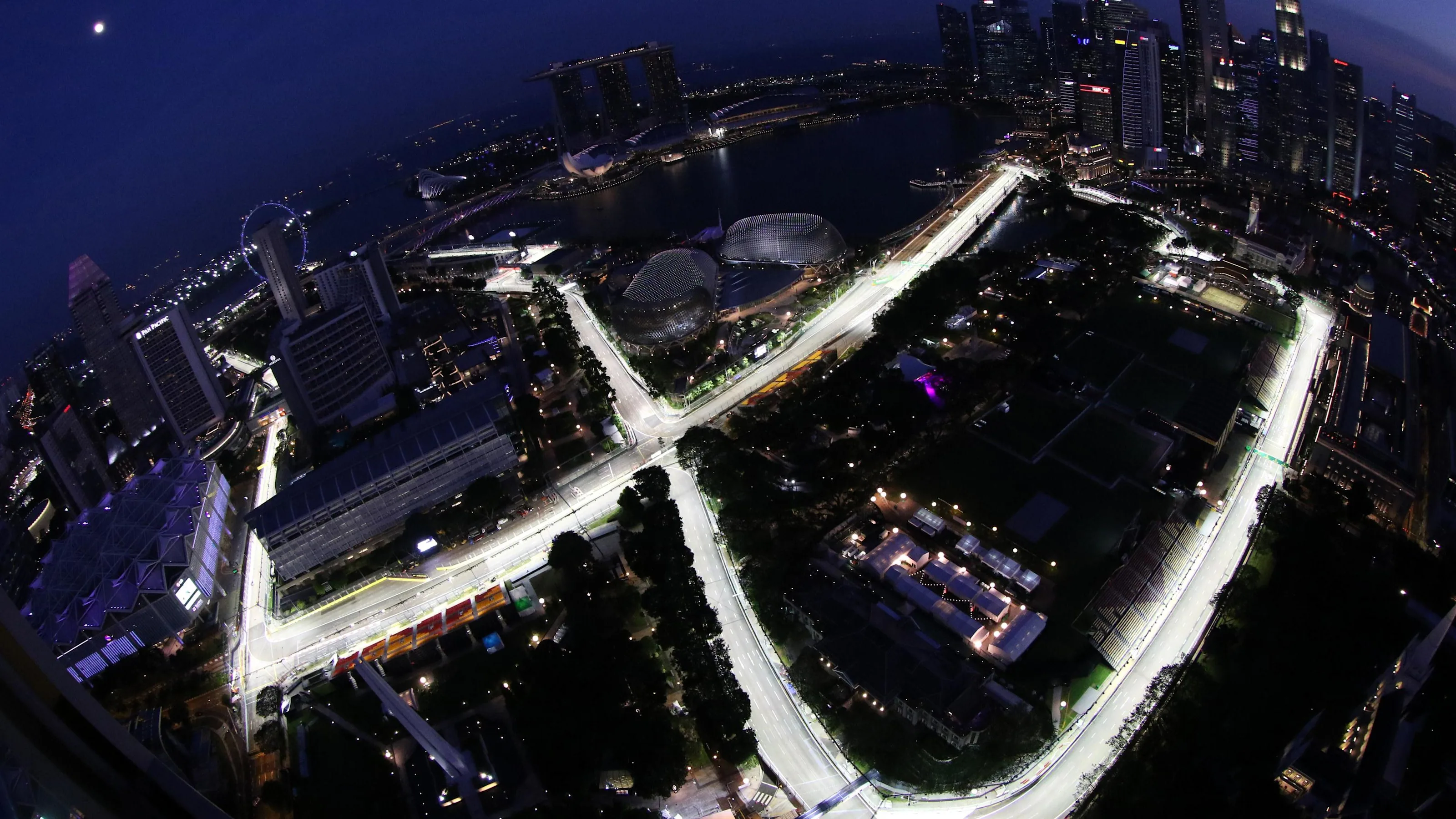The Marina Bay Street Circuit as viewed from Swissotel The Stamford level 65 at Formula One World
