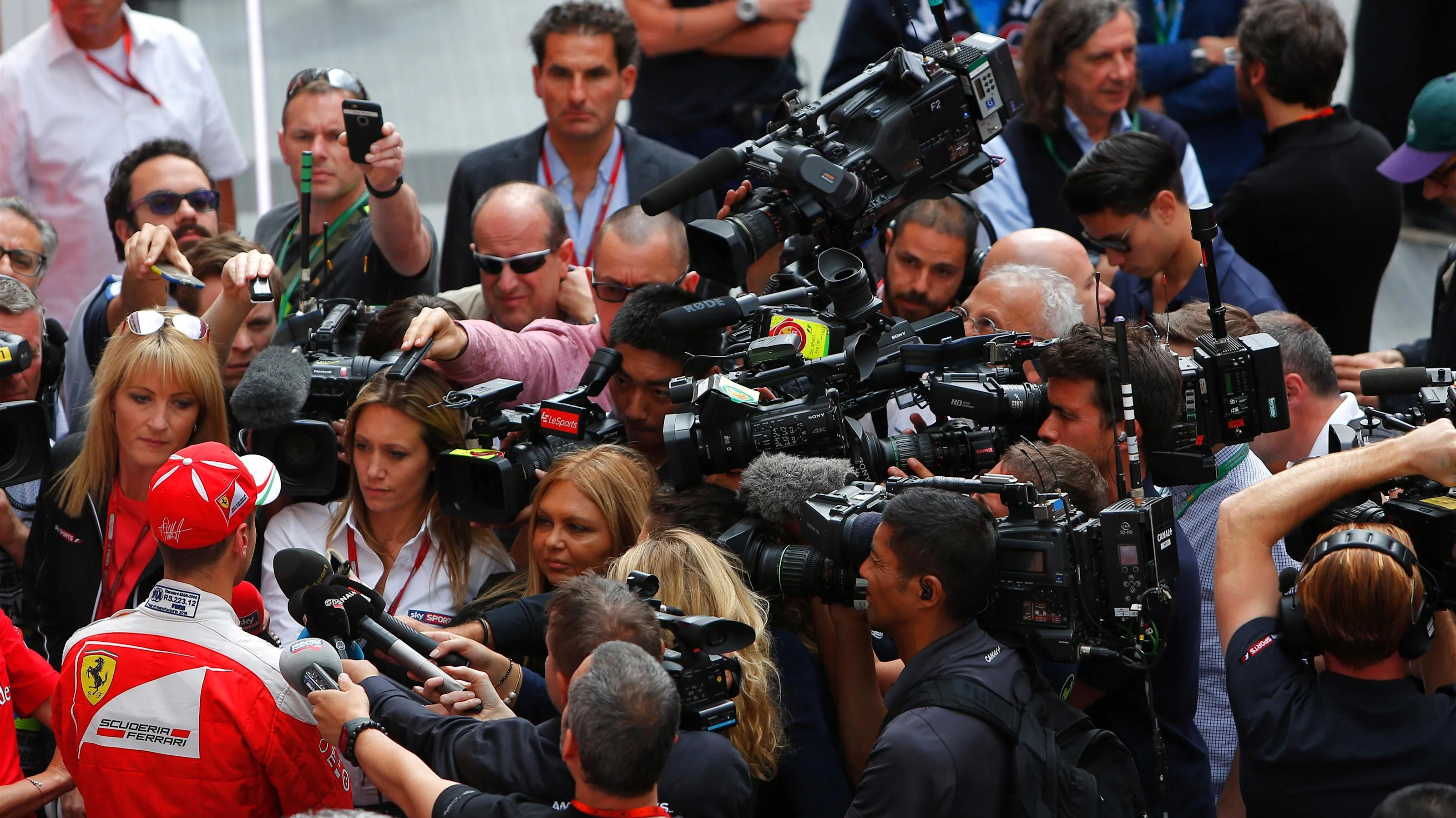 Sebastian Vettel (GER) Ferrari talks with the media at Formula One World Championship, Rd5, Spanish