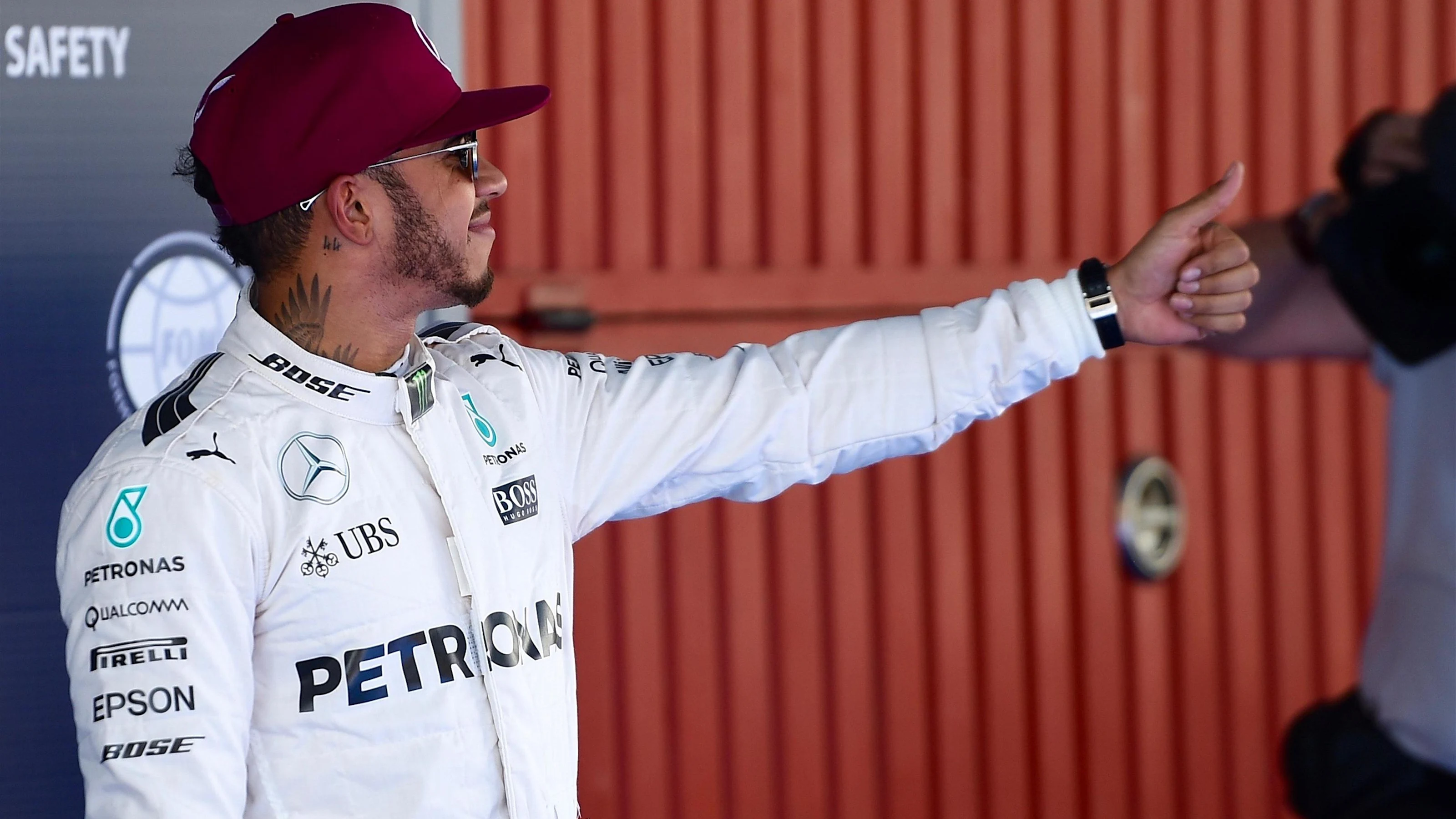 Pole sitter Lewis Hamilton (GBR) Mercedes AMG F1 celebrates in parc ferme at Formula One World