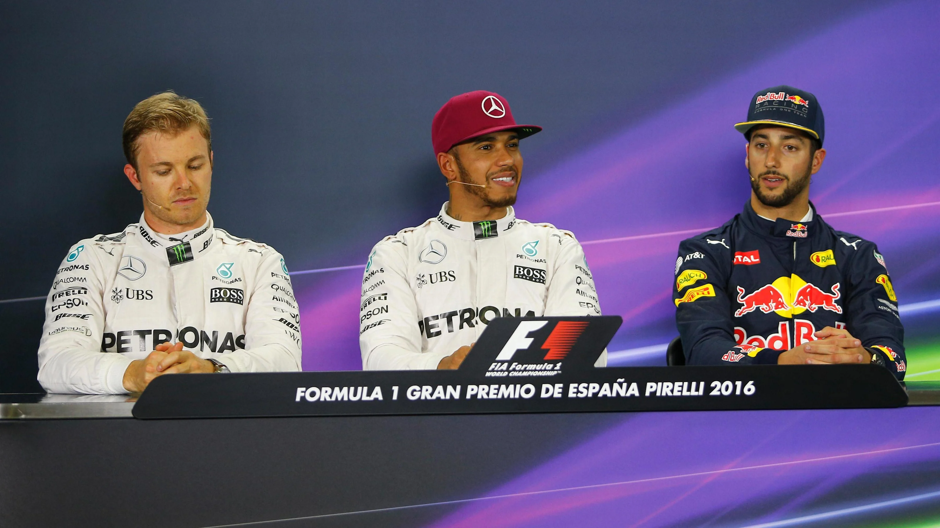 (L to R): Nico Rosberg (GER) Mercedes AMG F1, Lewis Hamilton (GBR) Mercedes AMG F1 and Daniel