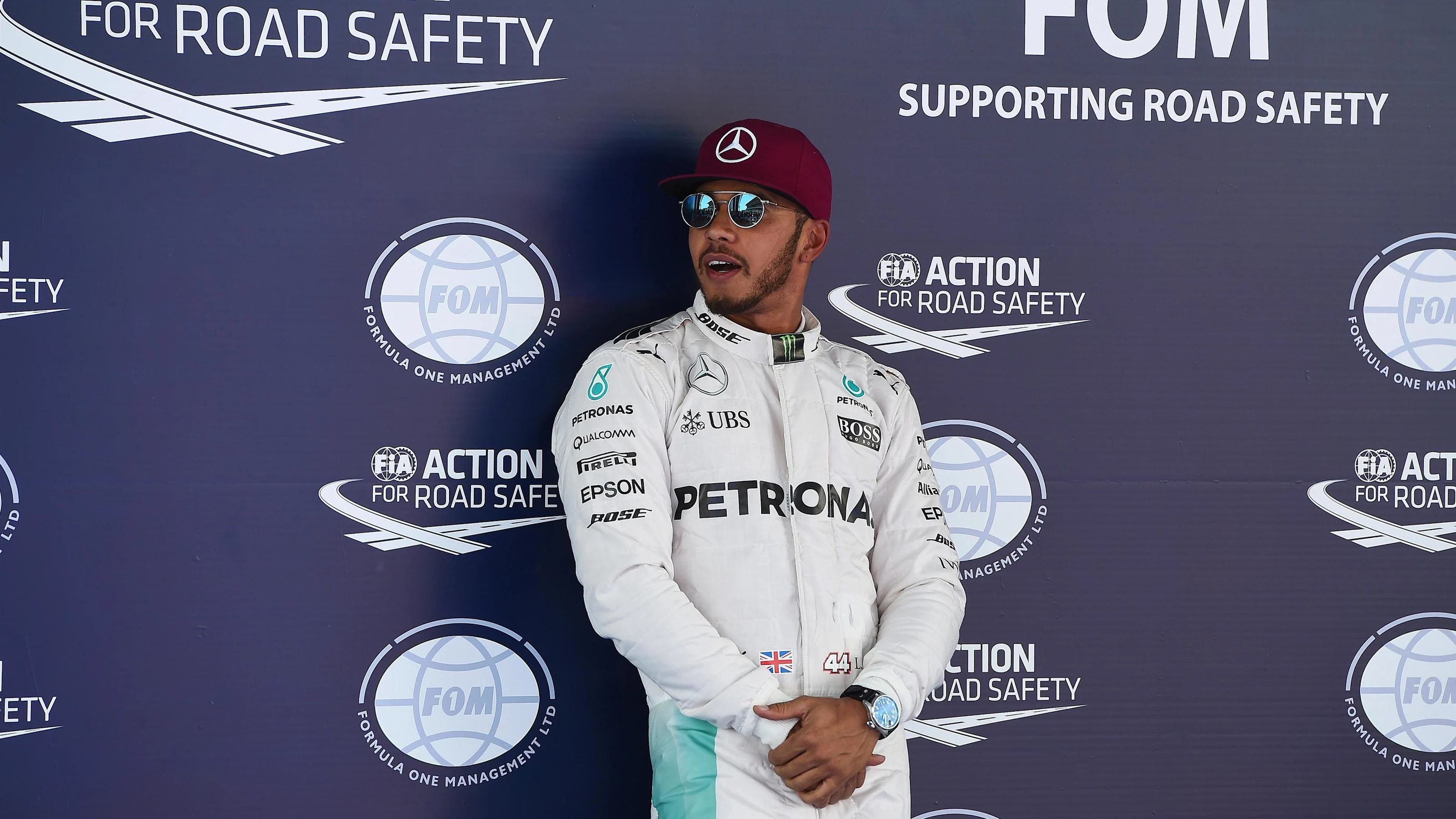 Pole sitter Lewis Hamilton (GBR) Mercedes AMG F1 in parc ferme at Formula One World Championship,