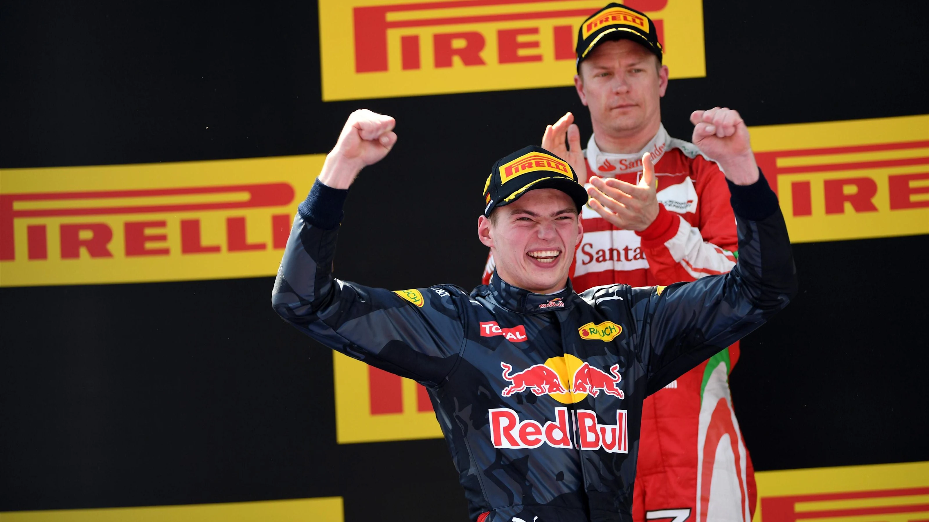 Race winner Max Verstappen (NED) Red Bull Racing celebrates on the podium at Formula One World