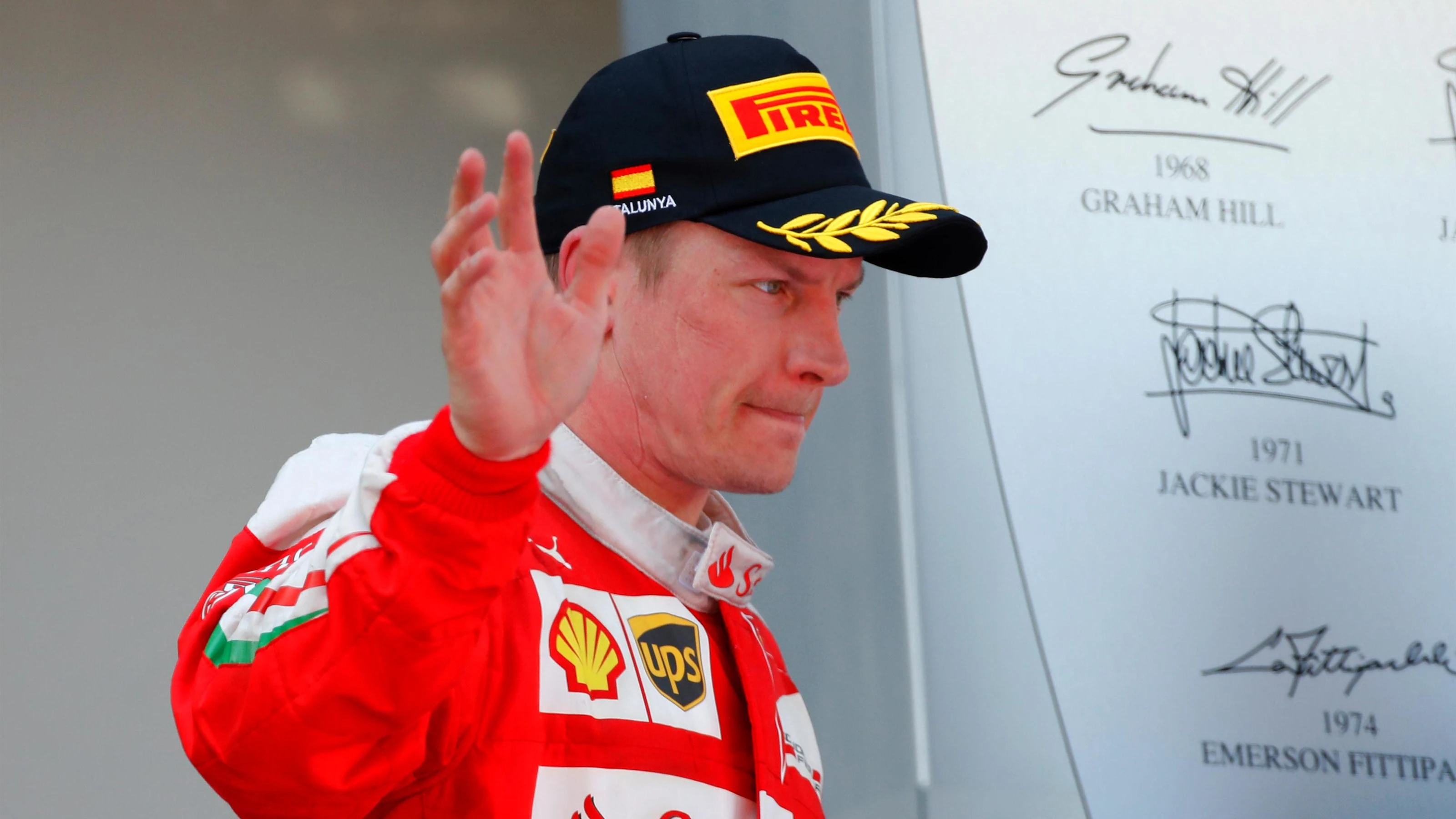 Kimi Raikkonen (FIN) Ferrari celebrates on the podium at Formula One World Championship, Rd5,