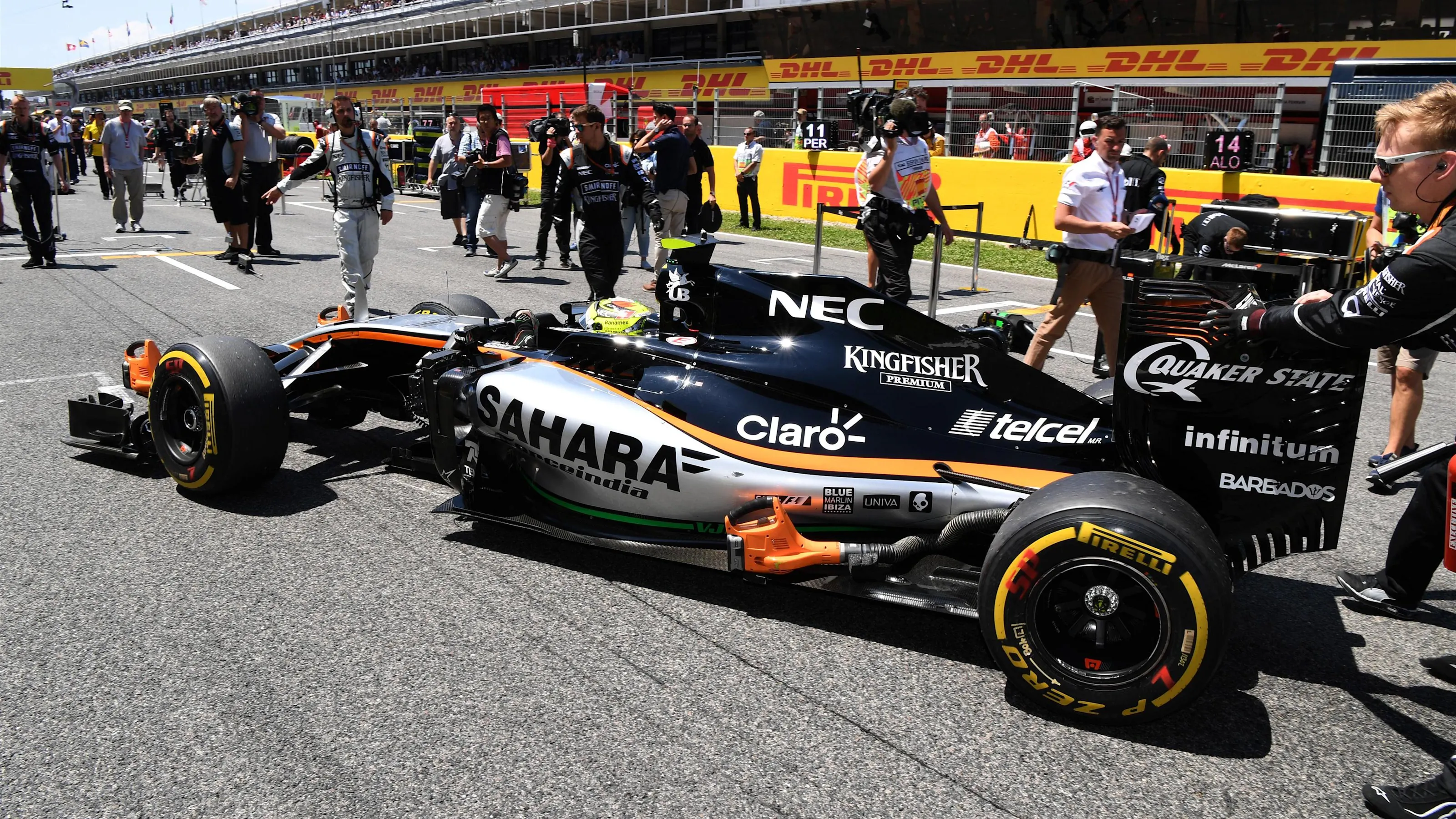 Sergio Perez (MEX) Force India VJM09 on the grid at Formula One World Championship, Rd5, Spanish