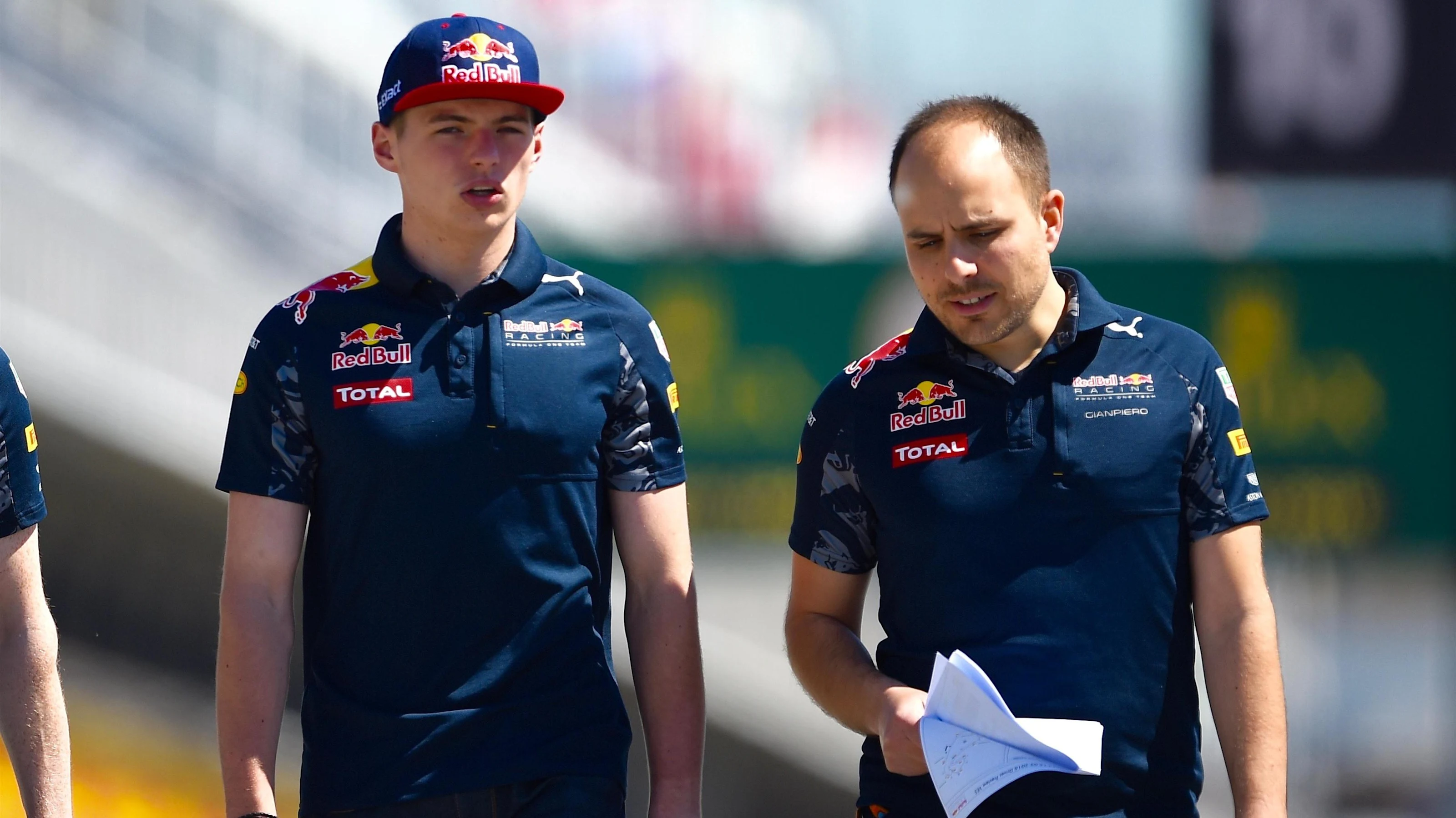 Max Verstappen (NED) Red Bull Racing walks the track with Gianpiero Lambiase (ITA) Red Bull Racing