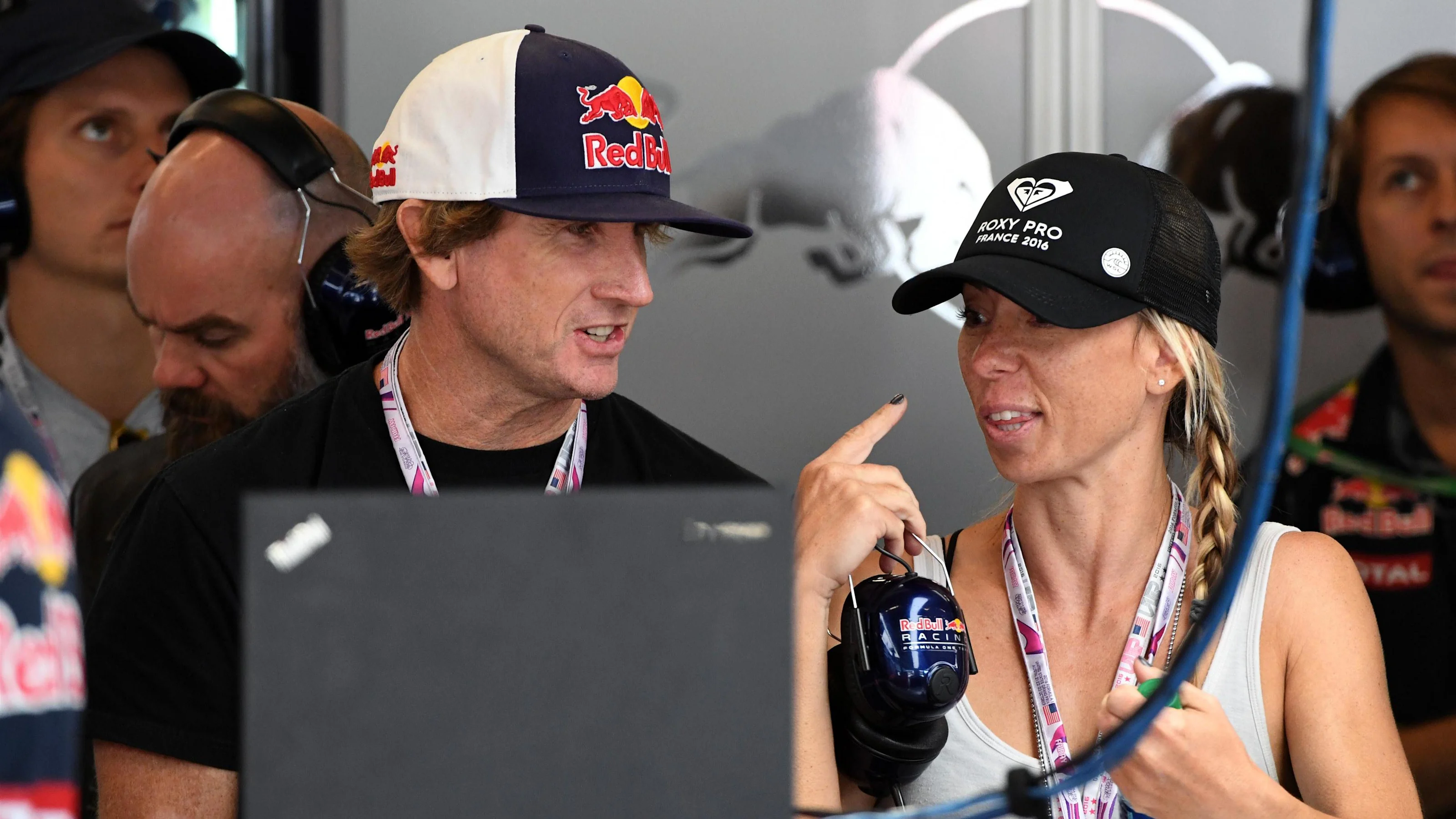 Robbie Naish (USA) Surfing legend in the Red Bull Racing garage at Formula One World Championship,