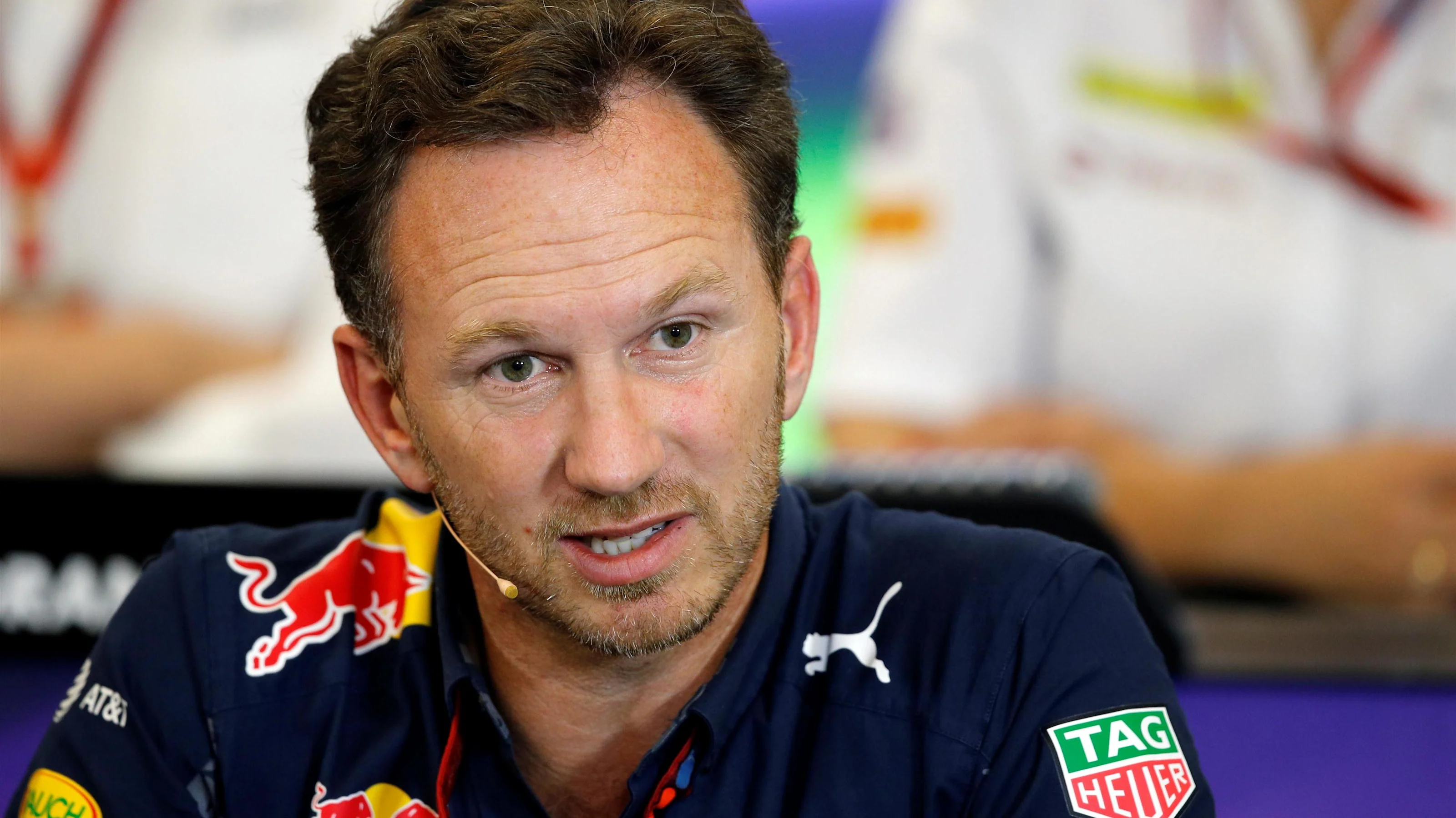 Christian Horner (GBR) Red Bull Racing Team Principal in the Press Conference at Formula One World