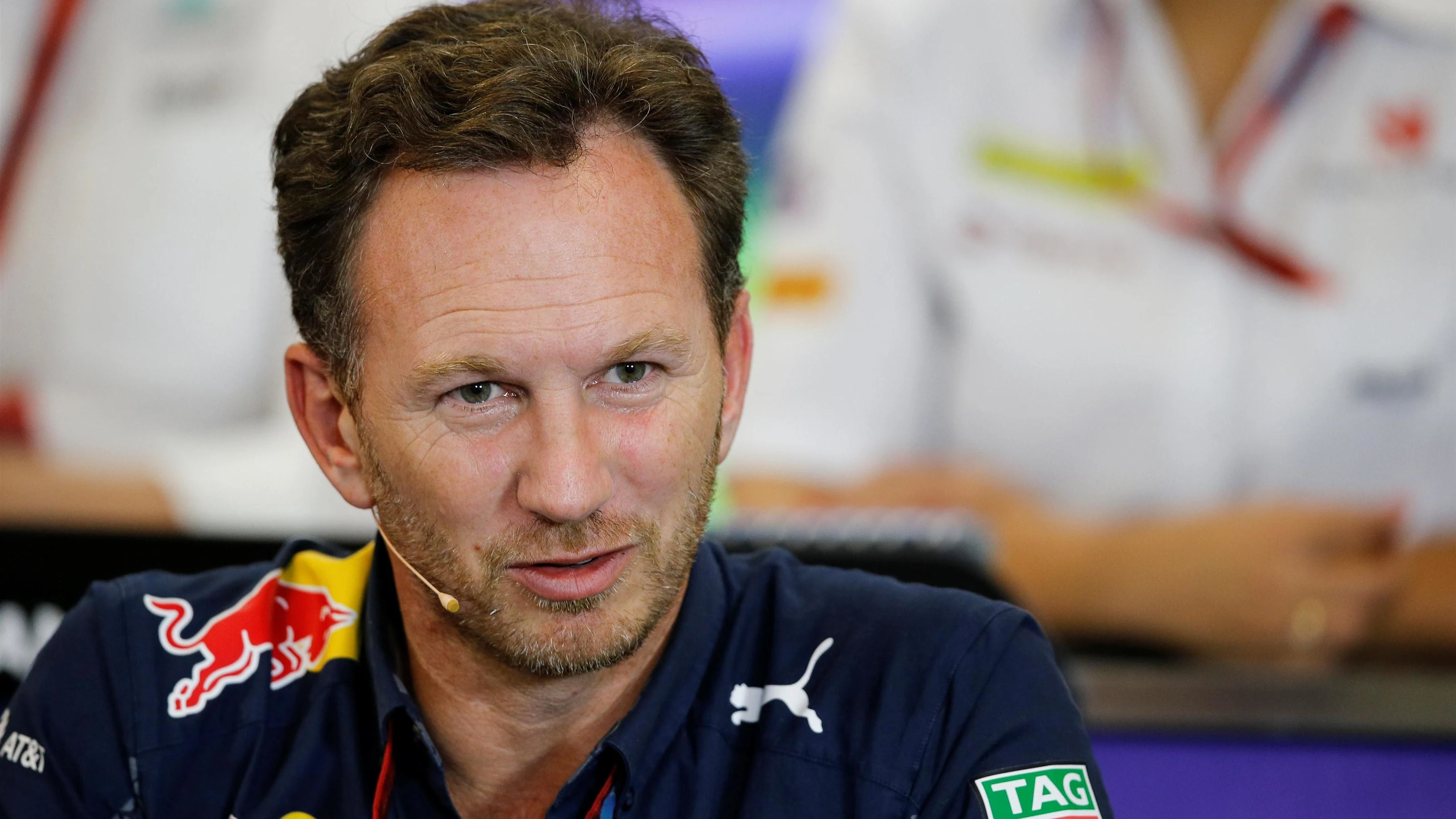 Christian Horner (GBR) Red Bull Racing Team Principal in the Press Conference at Formula One World