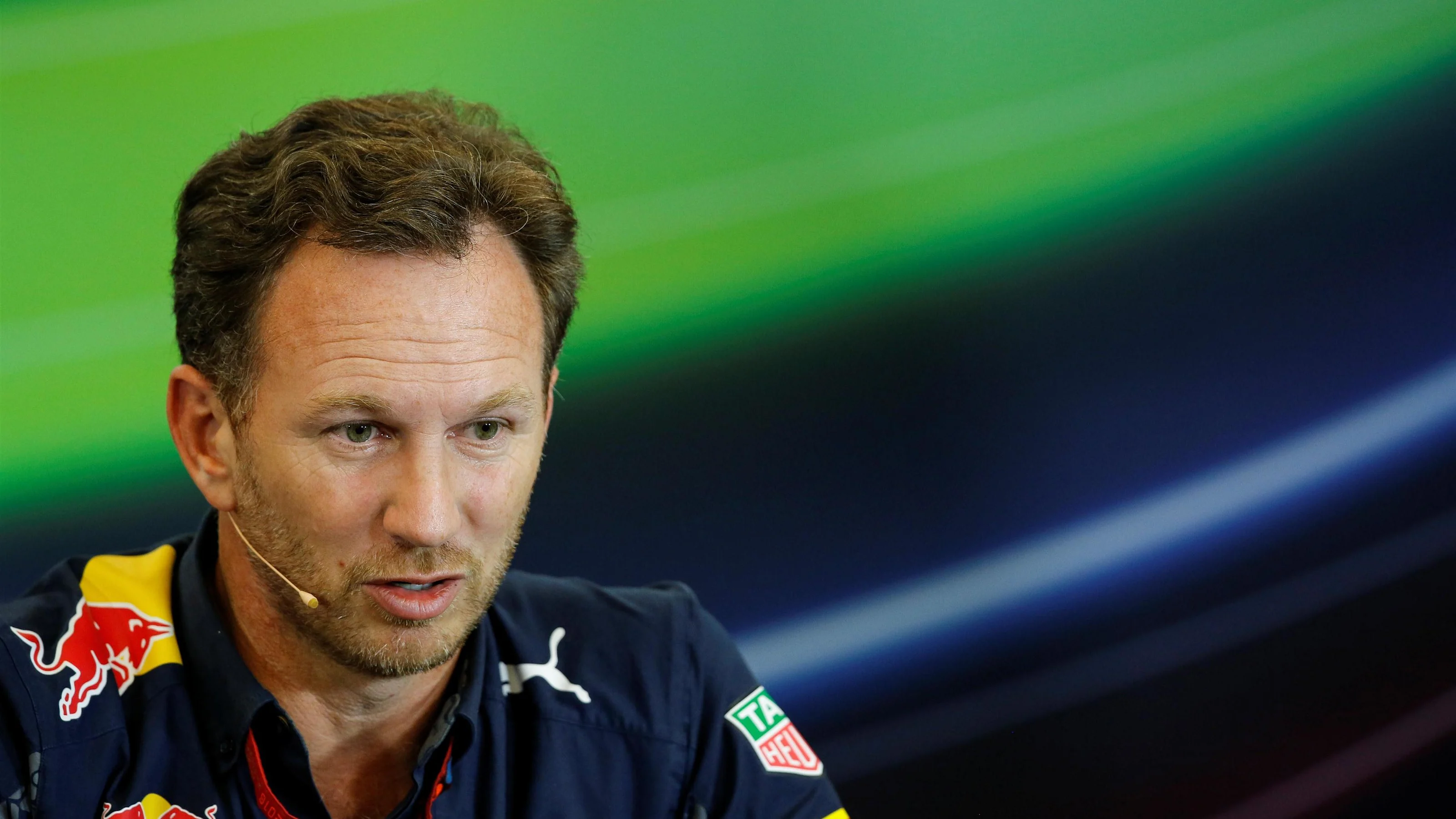 Christian Horner (GBR) Red Bull Racing Team Principal in the Press Conference at Formula One World