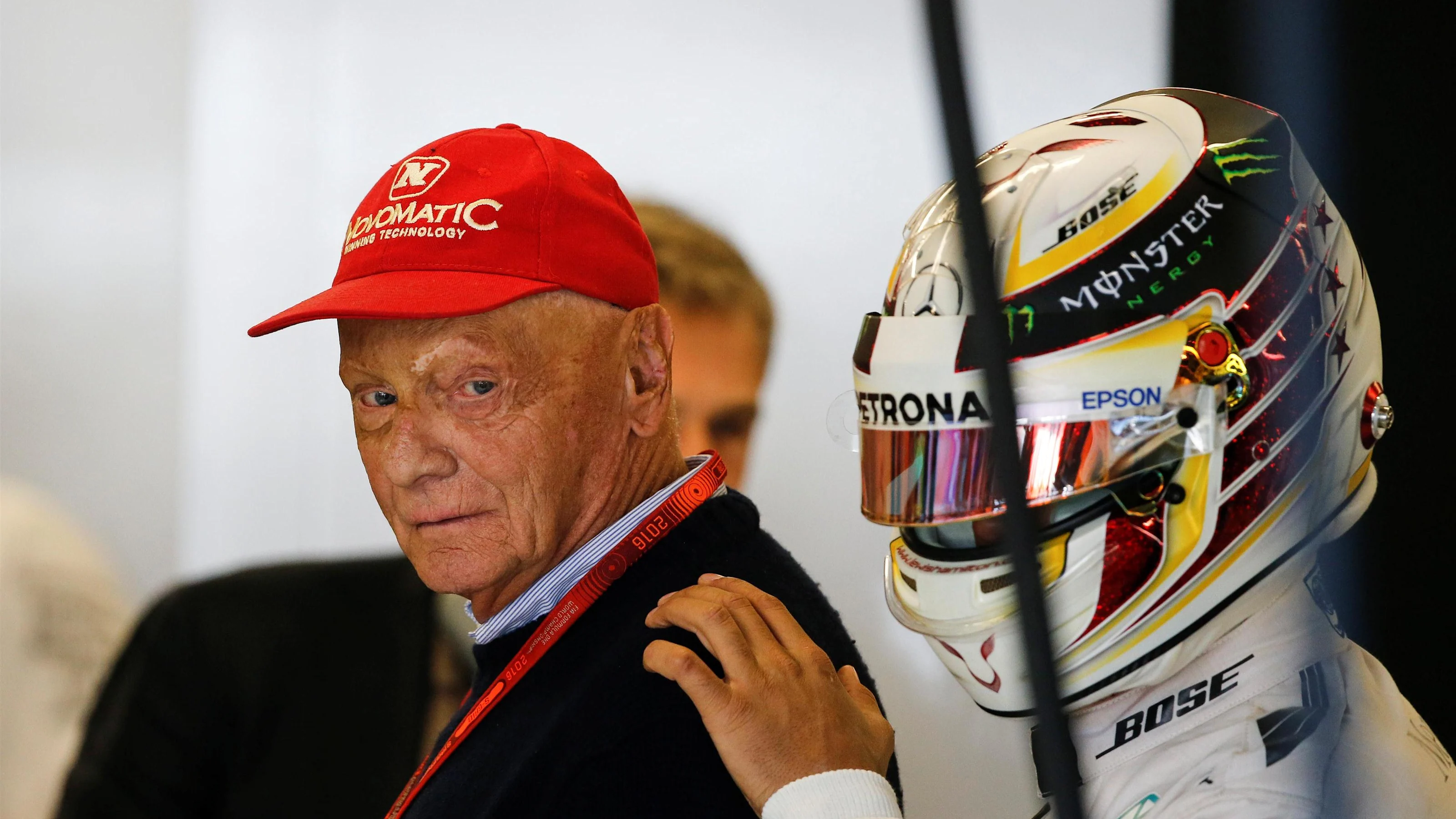 Niki Lauda (AUT) Mercedes AMG F1 Non-Executive Chairman and Lewis Hamilton (GBR) Mercedes AMG F1 at