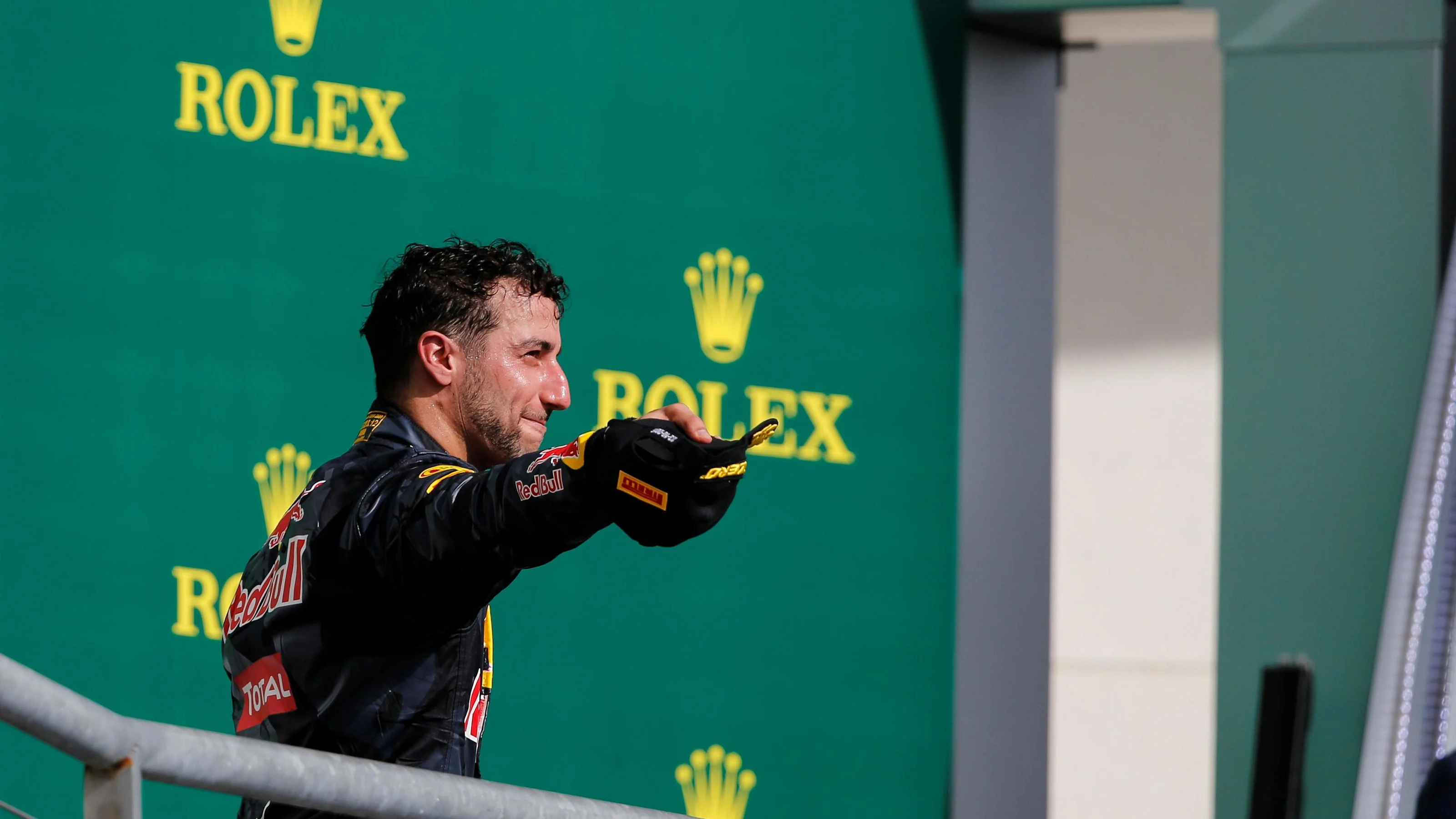 Daniel Ricciardo (AUS) Red Bull Racing celebrates on the podium at Formula One World Championship,