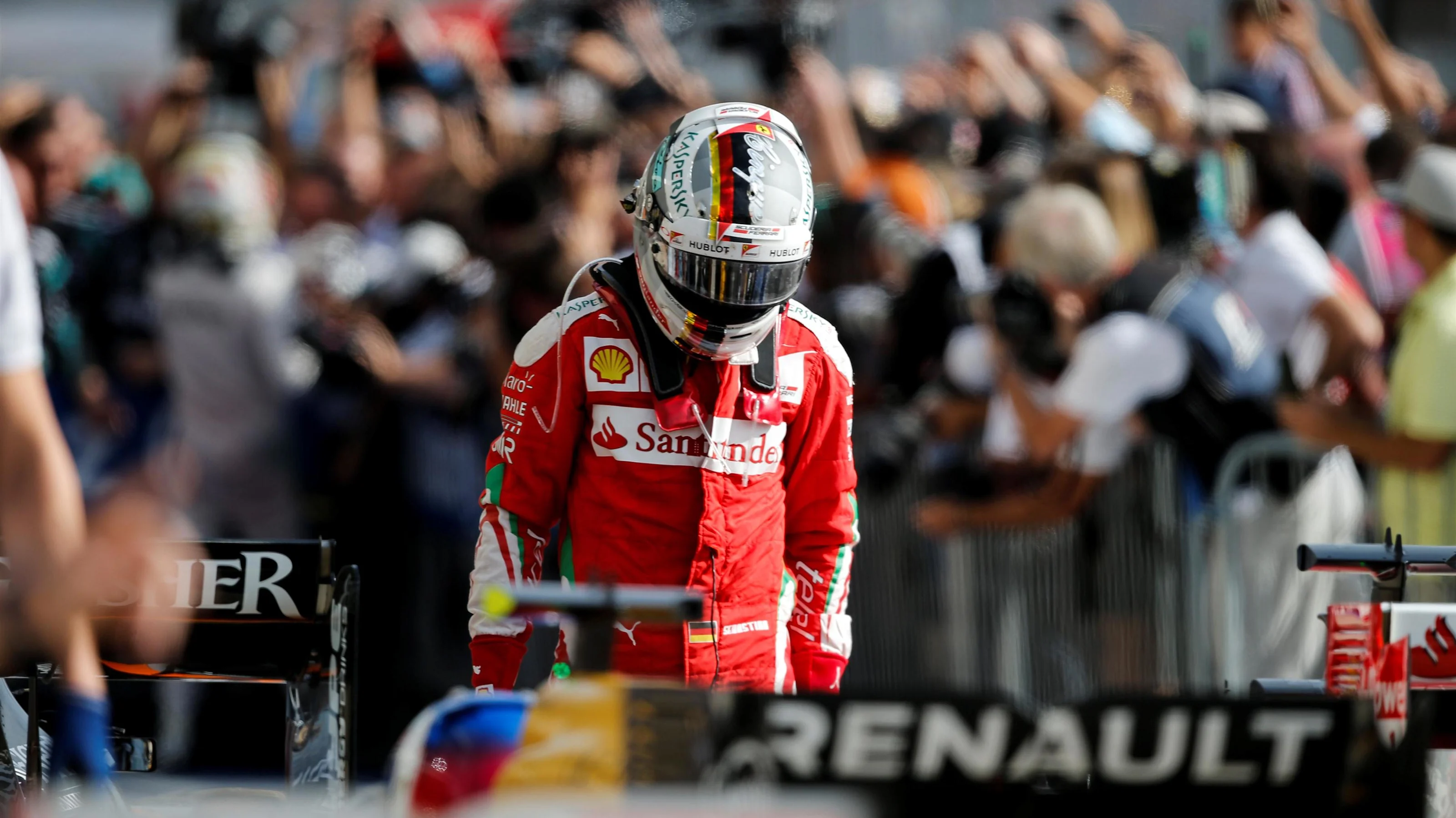 Sebastian Vettel (GER) Ferrari in parc ferme at Formula One World Championship, Rd18, United States