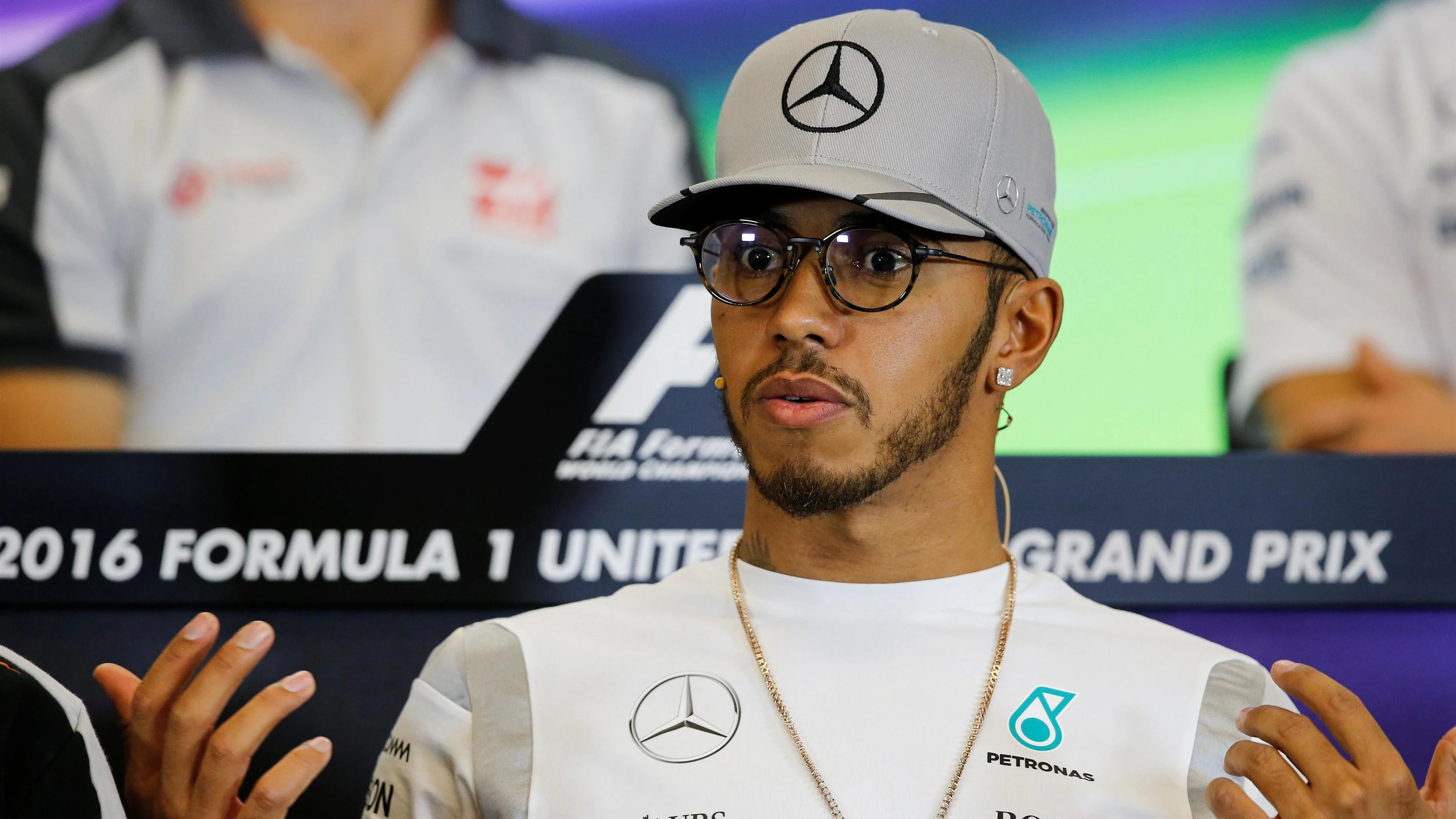 Lewis Hamilton (GBR) Mercedes AMG F1 in the Press Conference at Formula One World Championship,