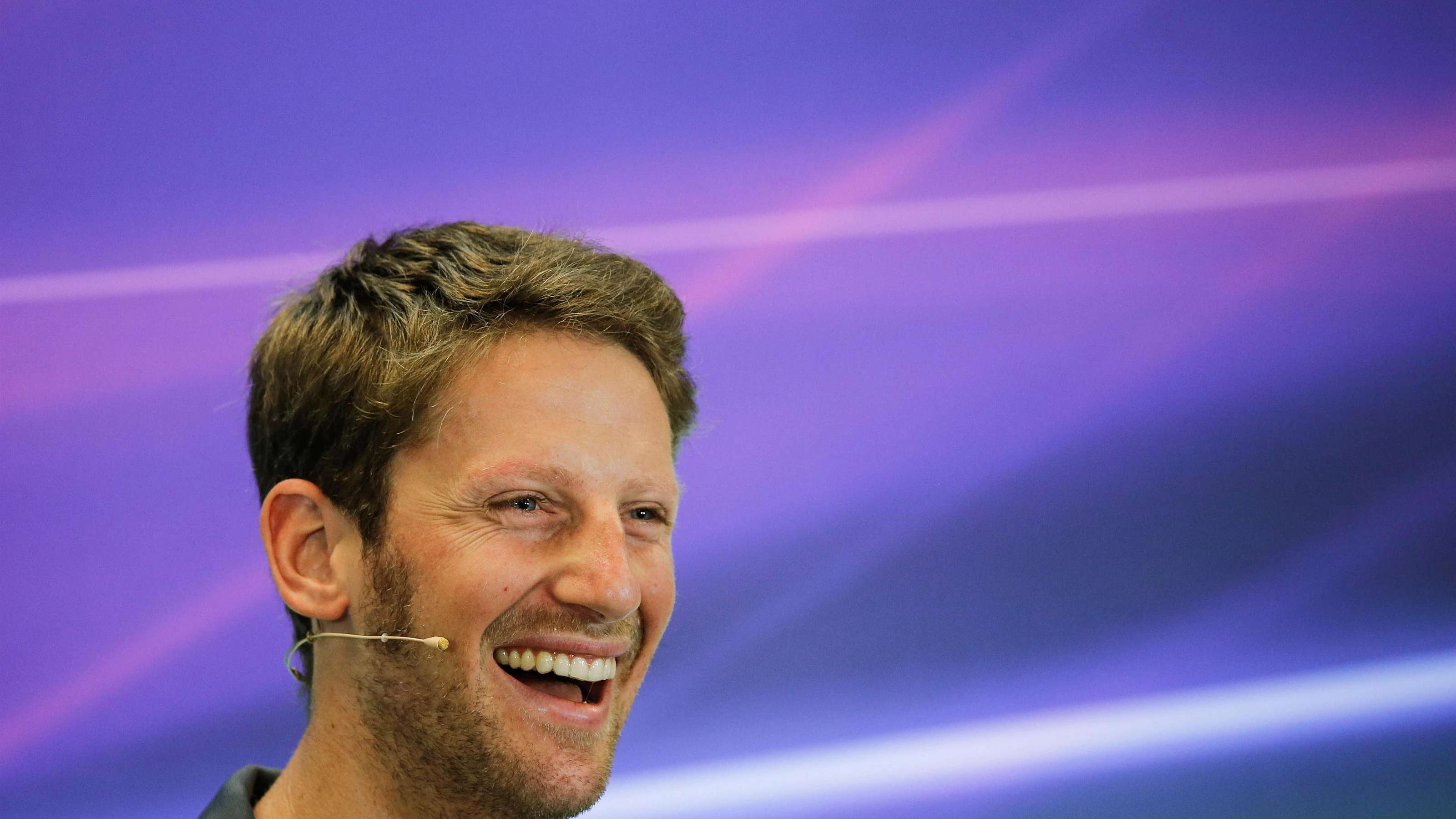 Romain Grosjean (FRA) Haas F1 in the Press Conference at Formula One World Championship, Rd18,