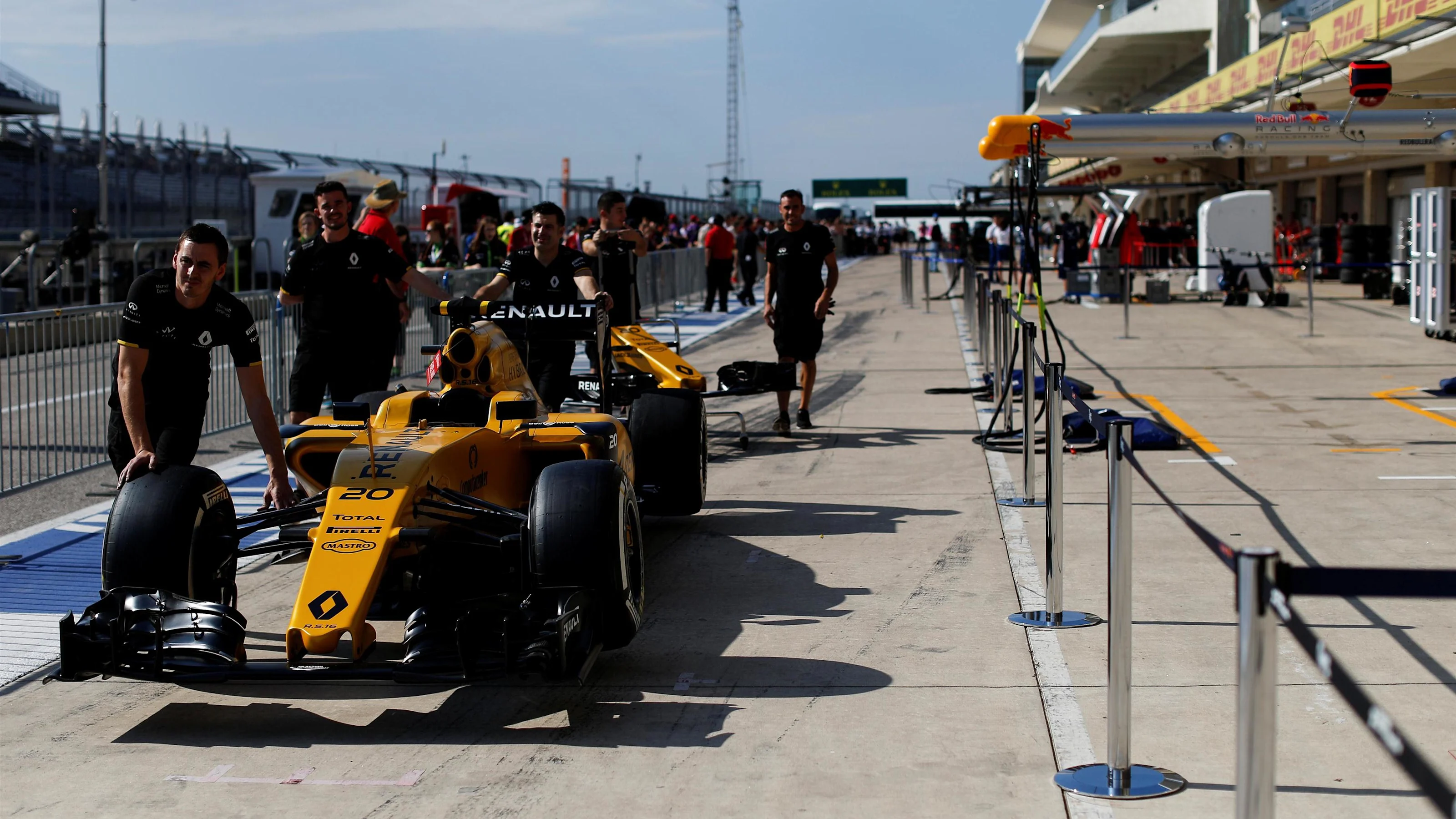 Renault Sport F1 Team RS16 in pit lane at Formula One World Championship, Rd18, United States Grand