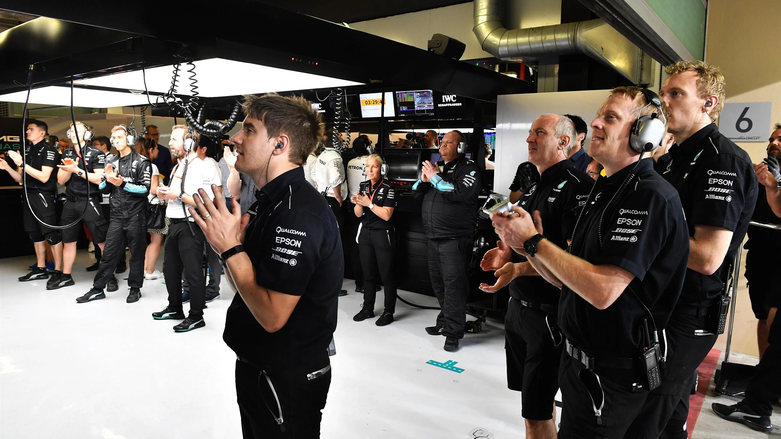 Mercedes AMG F1 mechanics in the garage at Formula One World Championship, Rd20, Abu Dhabi Grand