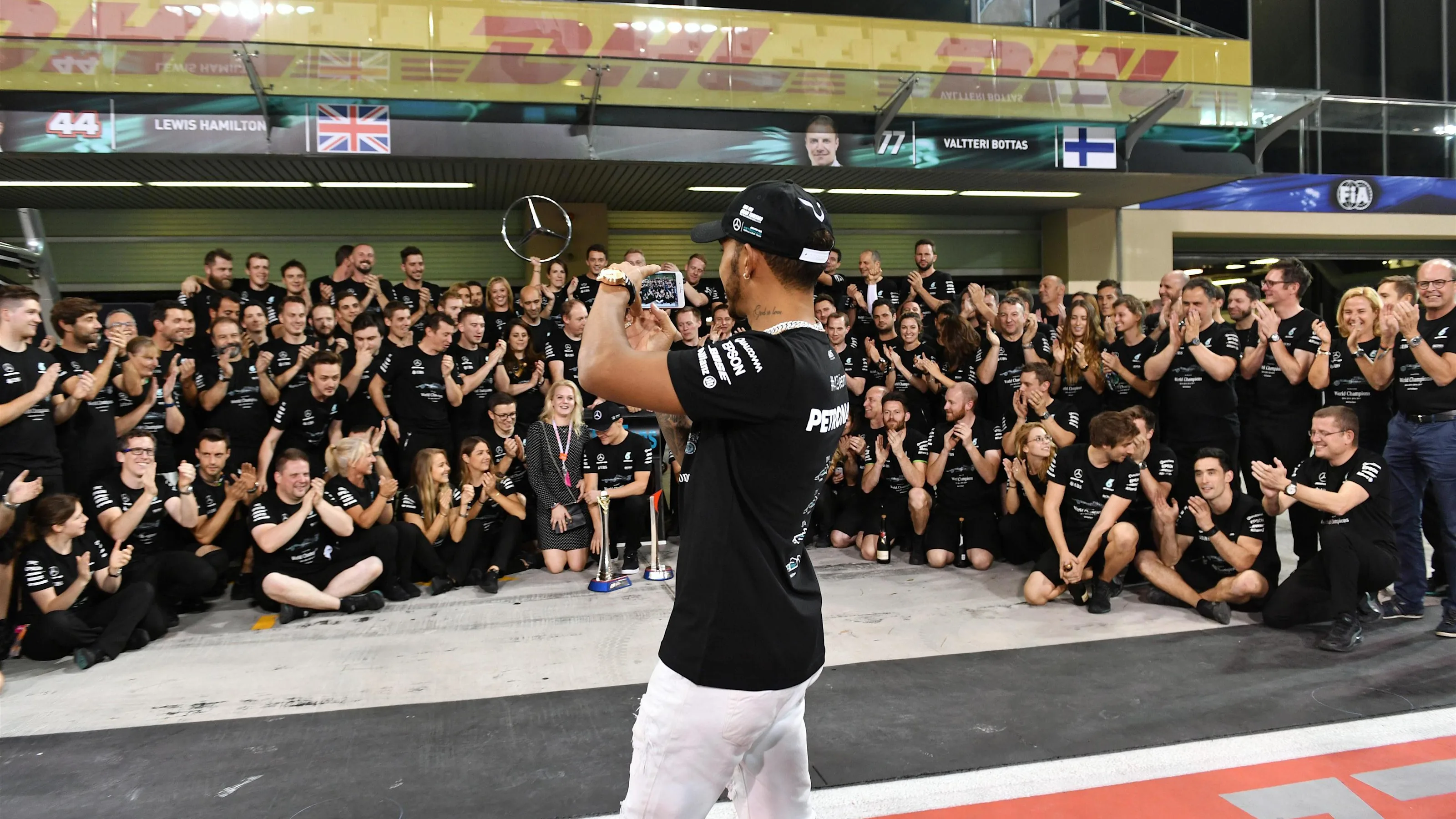 Lewis Hamilton (GBR) Mercedes AMG F1 at the team celebratrations at Formula One World Championship,