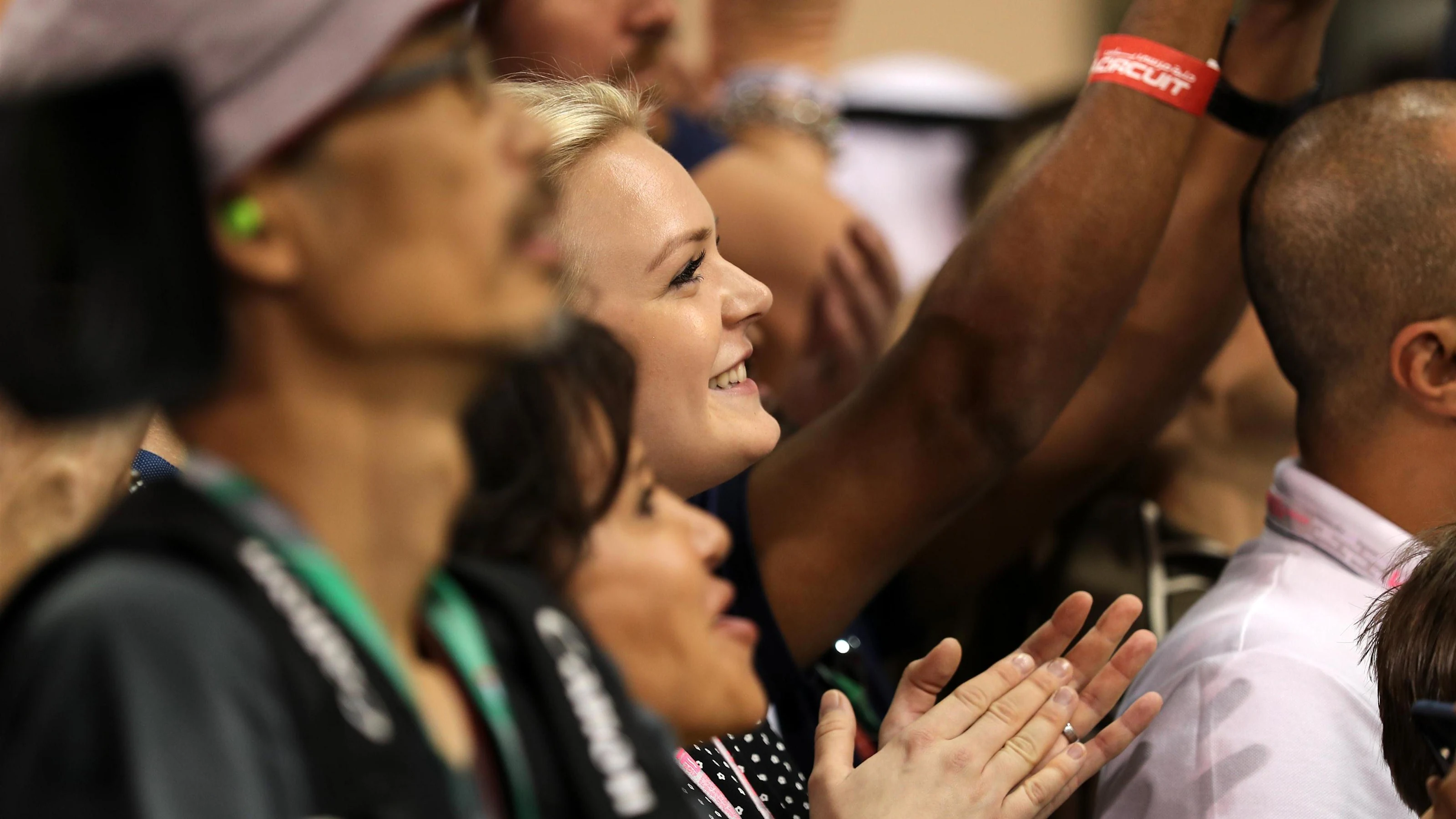 Emilia Pikkarainen (FIN) wife of Valtteri Bottas (FIN) Mercedes AMG F1 celebrates at Formula One