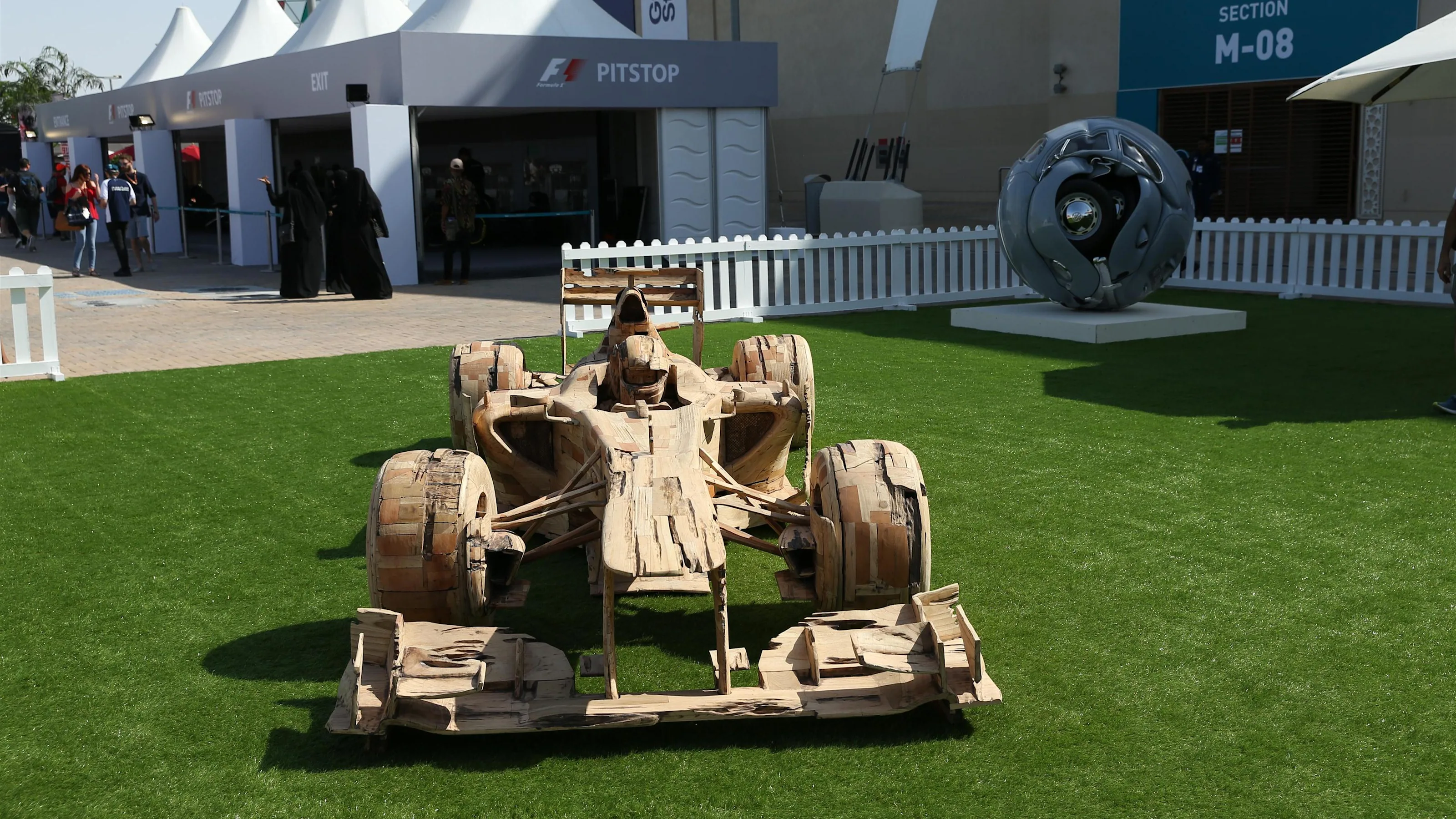 Wooden F1 car sculpture at Formula One World Championship, Rd20, Abu Dhabi Grand Prix,