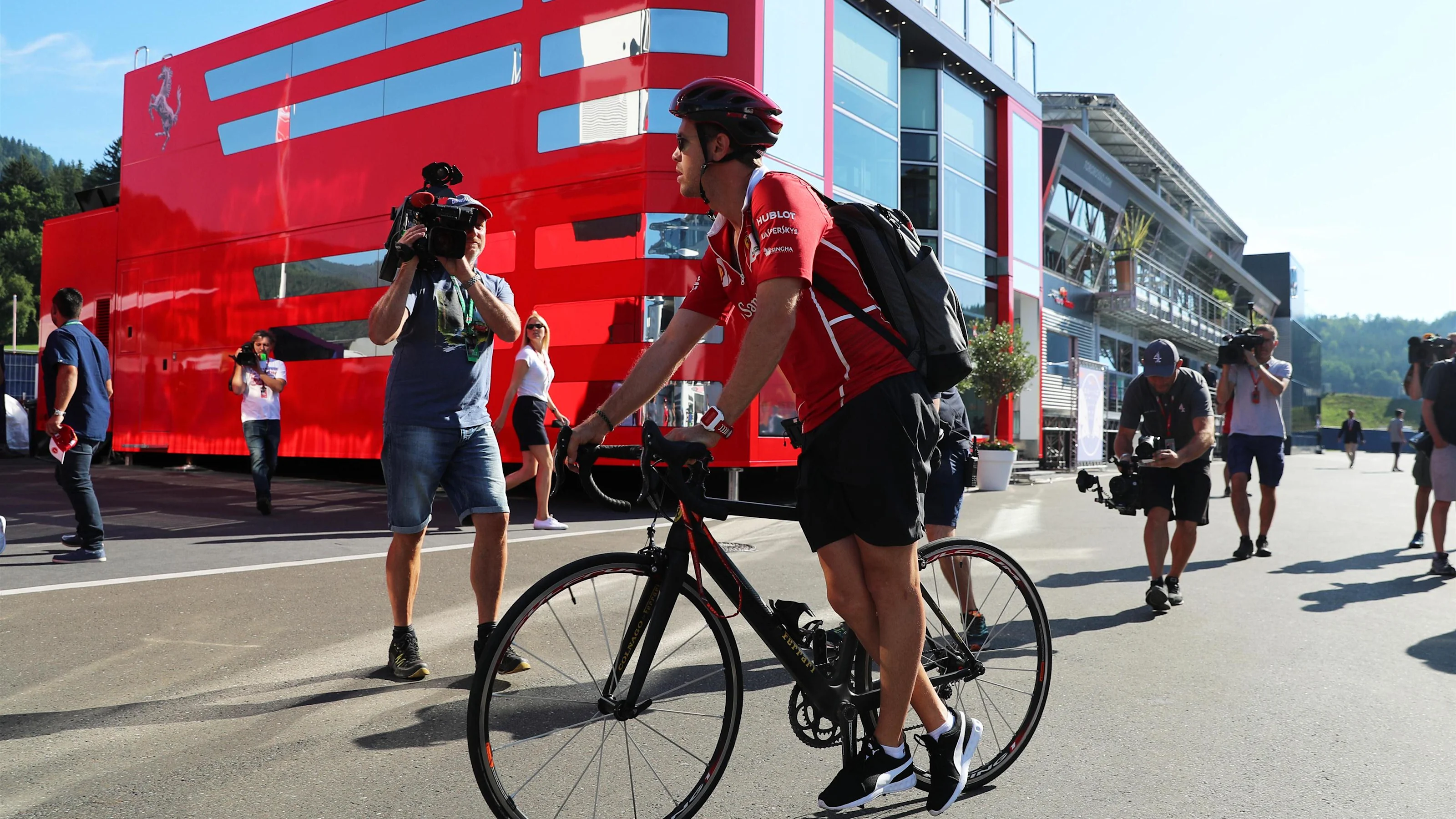 Sebastian Vettel (GER) Ferrari on a bike at Formula One World Championship, Rd9, Austrian Grand