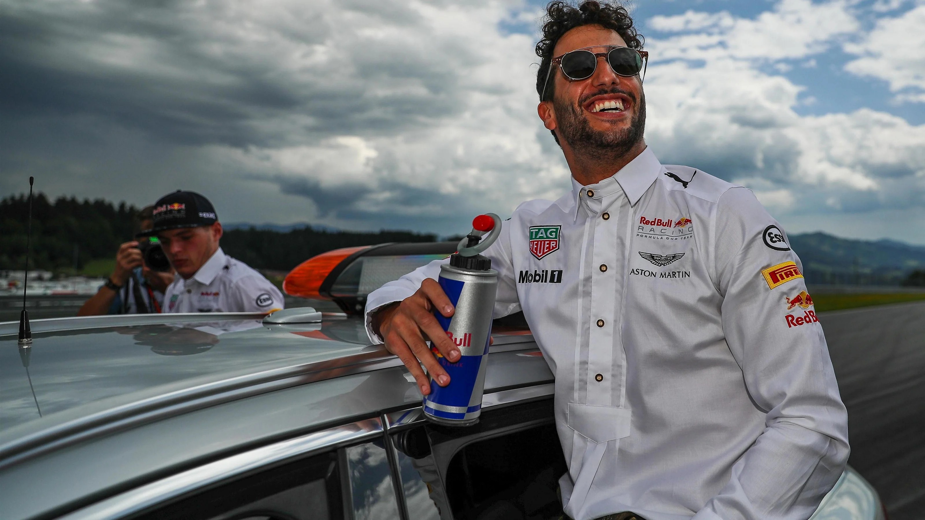 Max Verstappen (NED) Red Bull Racing and Daniel Ricciardo (AUS) Red Bull Racing on the drivers