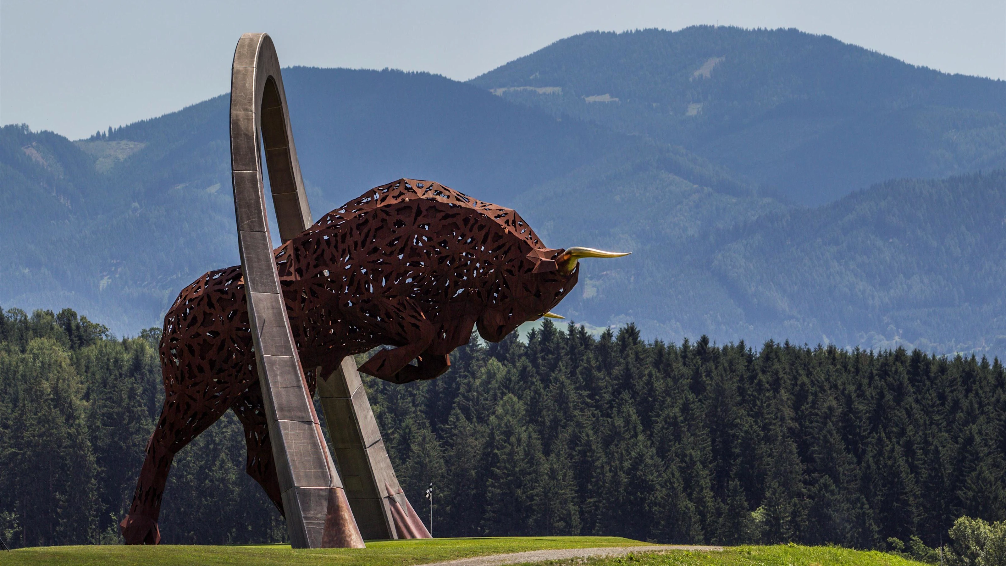 Bull sculpture at Formula One World Championship, Rd9, Austrian Grand Prix, Preparations,
