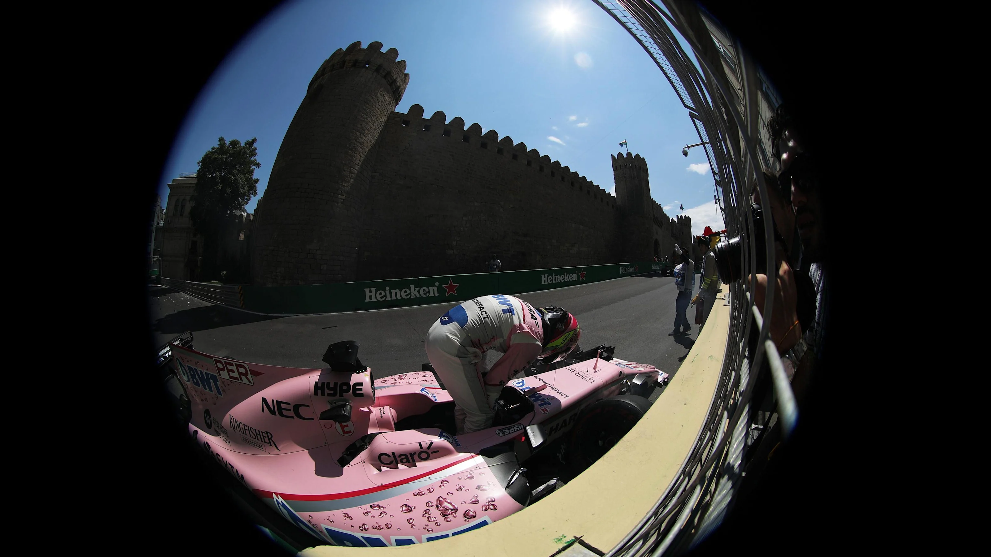 Sergio Perez (MEX) Force India VJM10 crashed in FP1 at Formula One World Championship, Rd8,