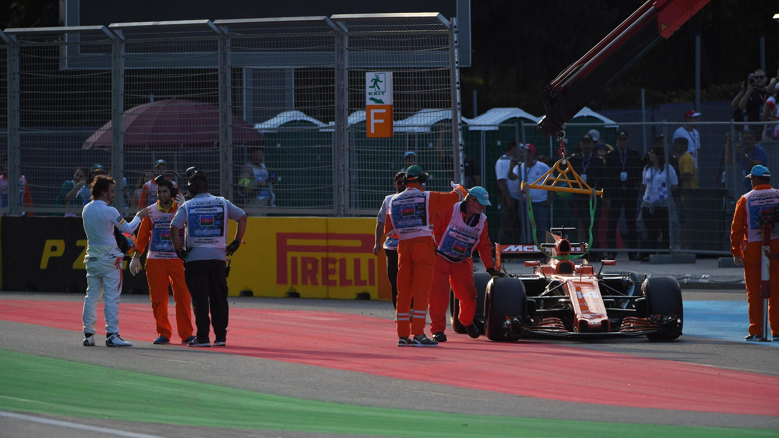 Fernando Alonso (ESP) McLaren stops on track in FP2 at Formula One World Championship, Rd8,