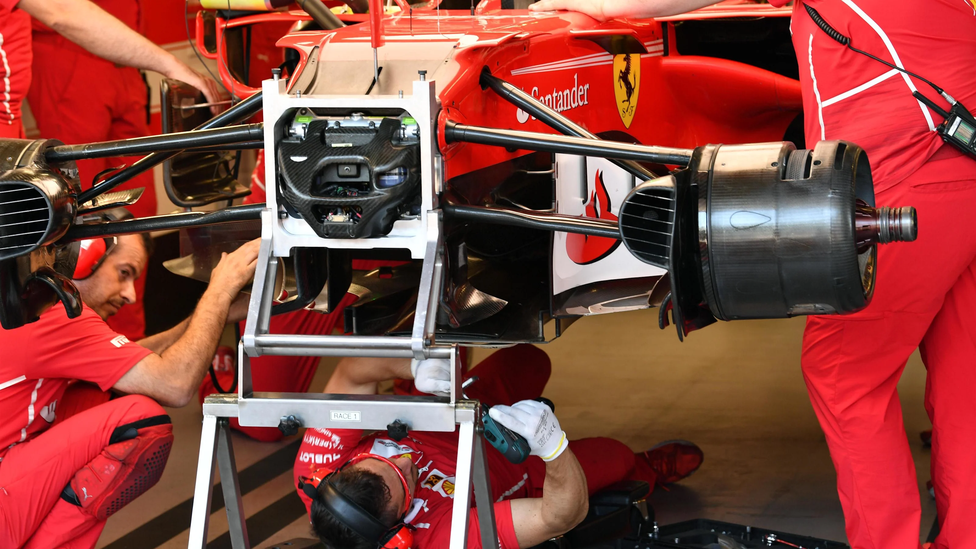 Ferrari SF70-H floor is removed at Formula One World Championship, Rd8, Azerbaijan Grand Prix,