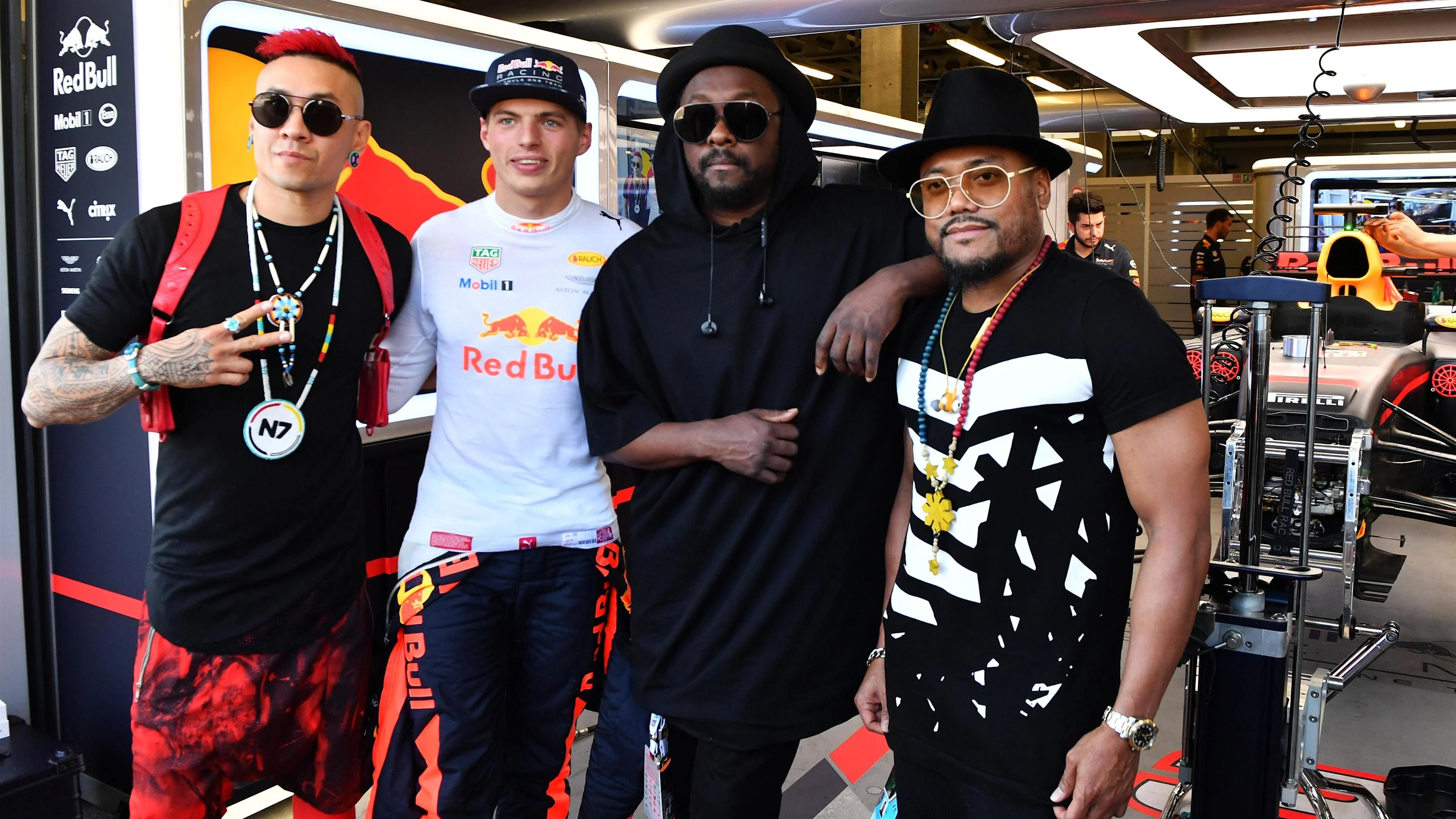 Max Verstappen (NED) Red Bull Racing with William James Adams aka Will.I.Am (USA) Black Eyed Peas