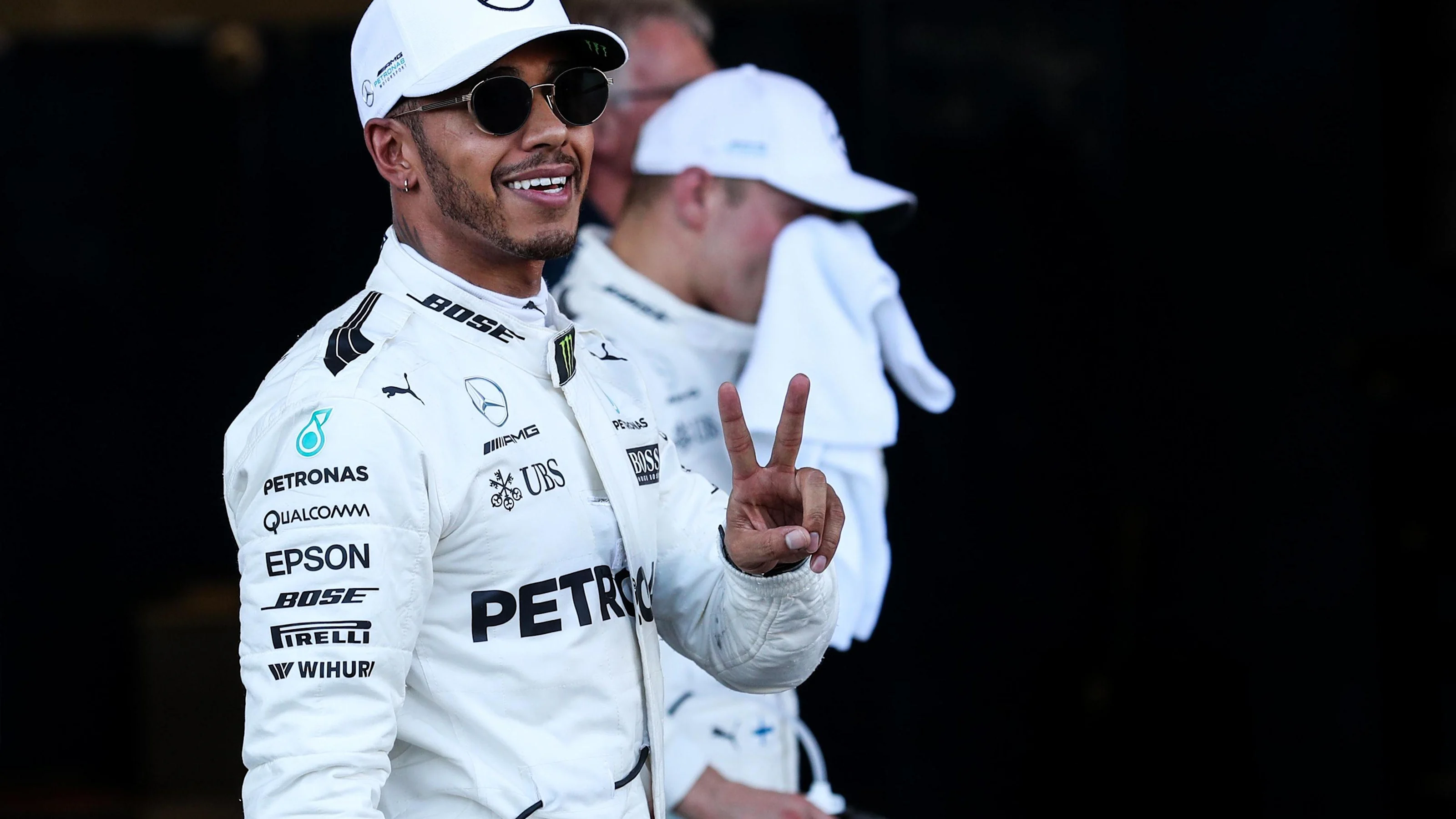 Pole sitter Lewis Hamilton (GBR) Mercedes AMG F1 celebrates in parc ferme at Formula One World
