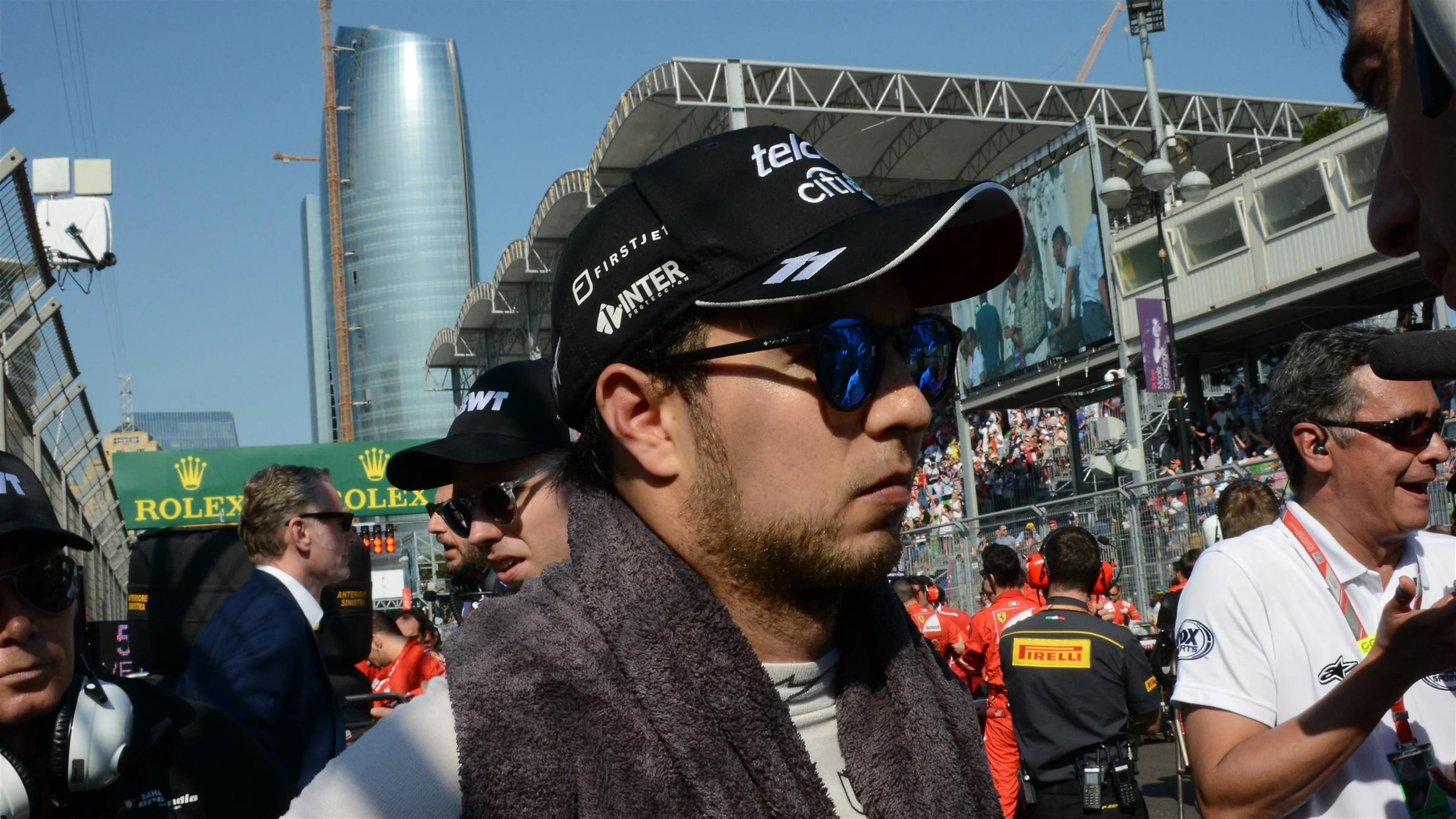 Sergio Perez (MEX) Force India on the grid at Formula One World Championship, Rd8, Azerbaijan Grand