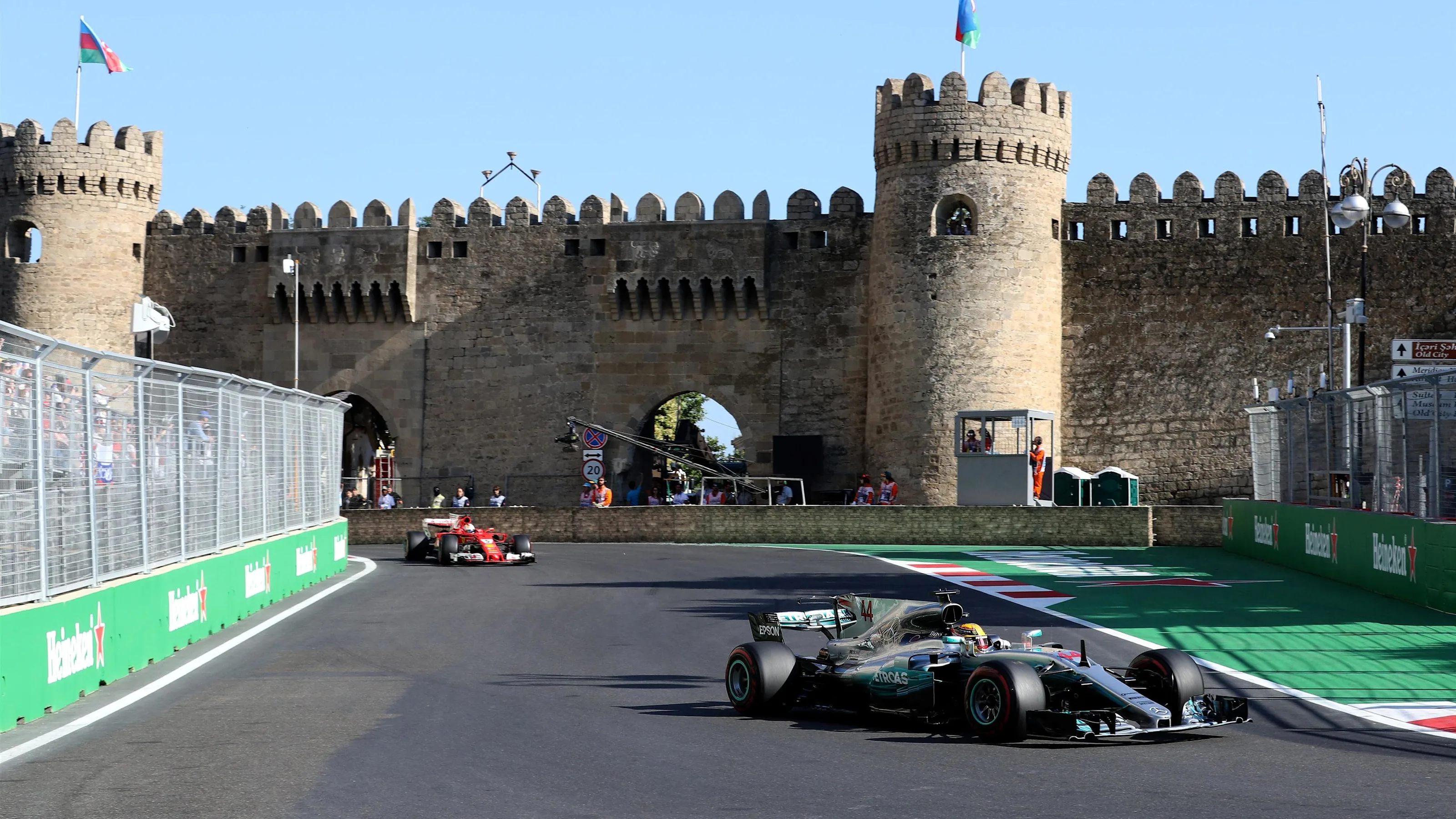Lewis Hamilton (GBR) Mercedes-Benz F1 W08 Hybrid leads at the start of the race at Formula One