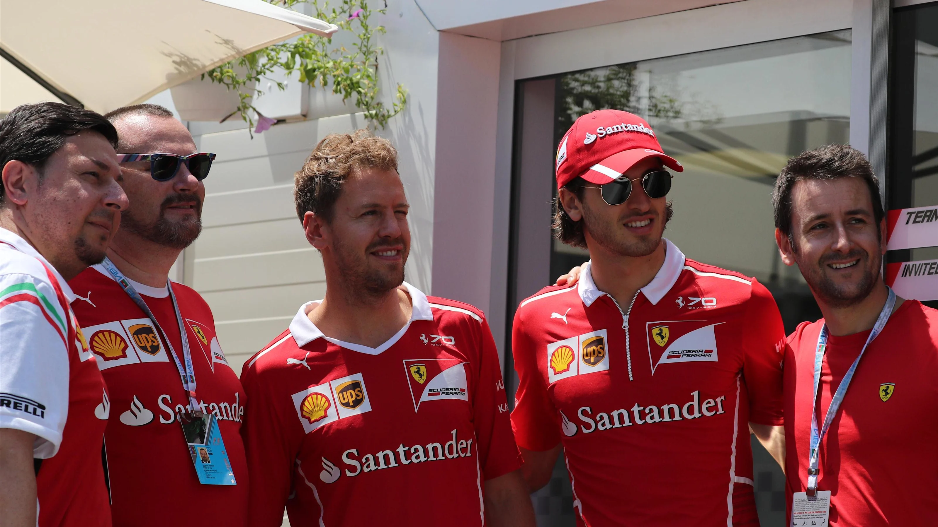 Sebastian Vettel (GER) Ferrari and Antonio Giovinazzi (ITA) Ferrari Test and Reserve Driver Formula