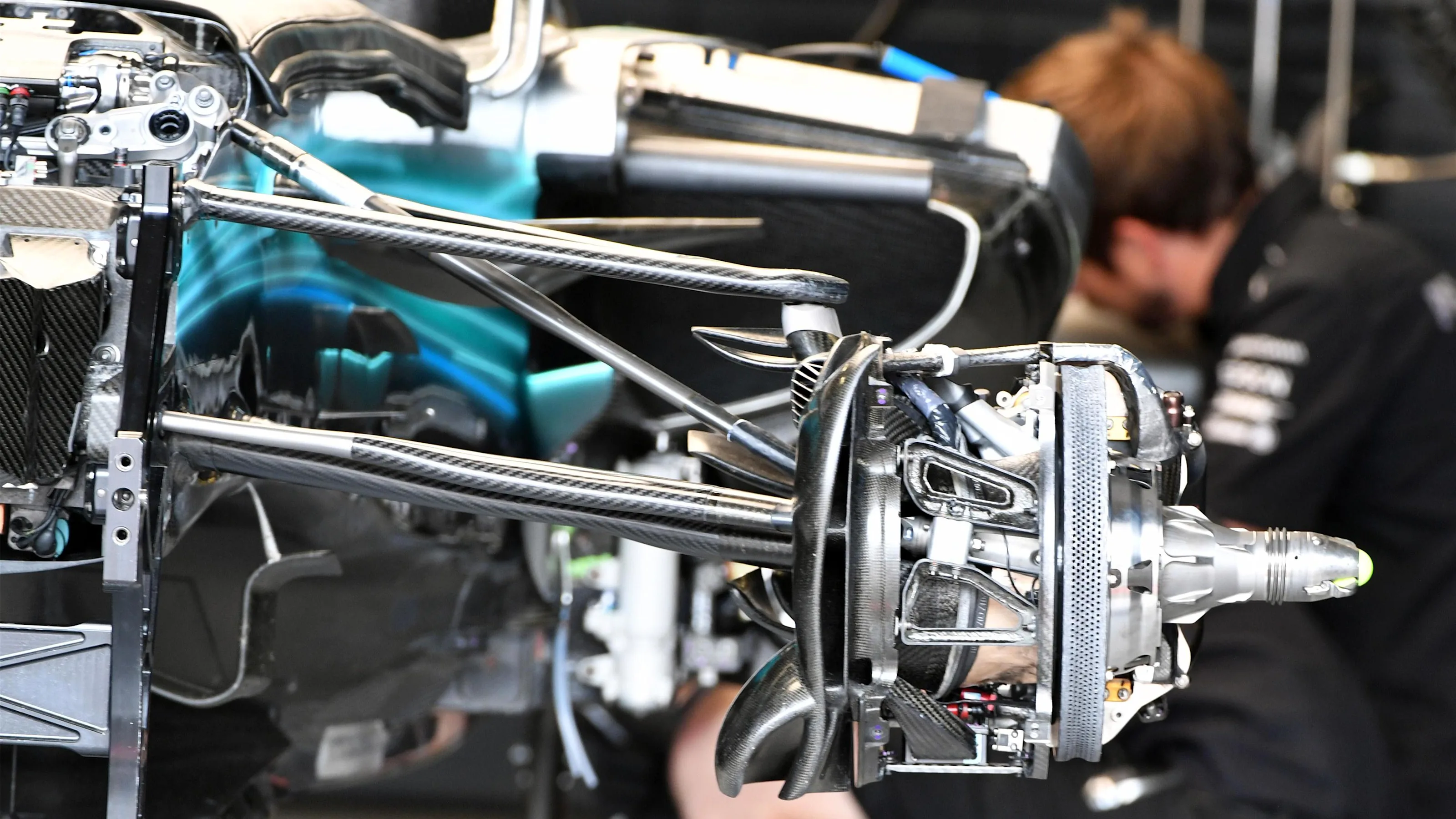 Mercedes-Benz F1 W08 Hybrid front brake and wheel hub detail at Formula One World Championship,