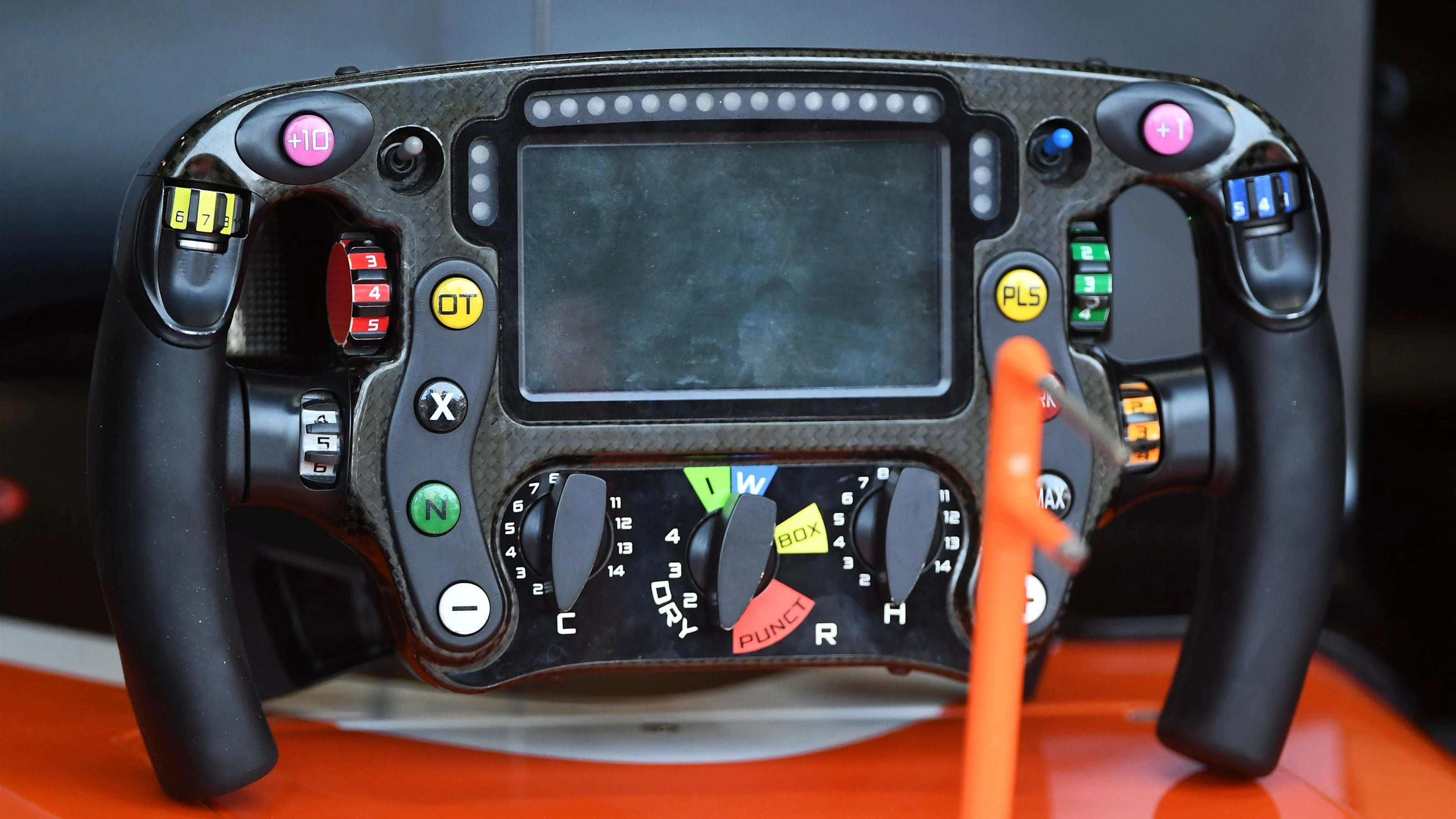 McLaren MCL32 steering wheel at Formula One World Championship, Rd12, Belgian Grand Prix, Practice,