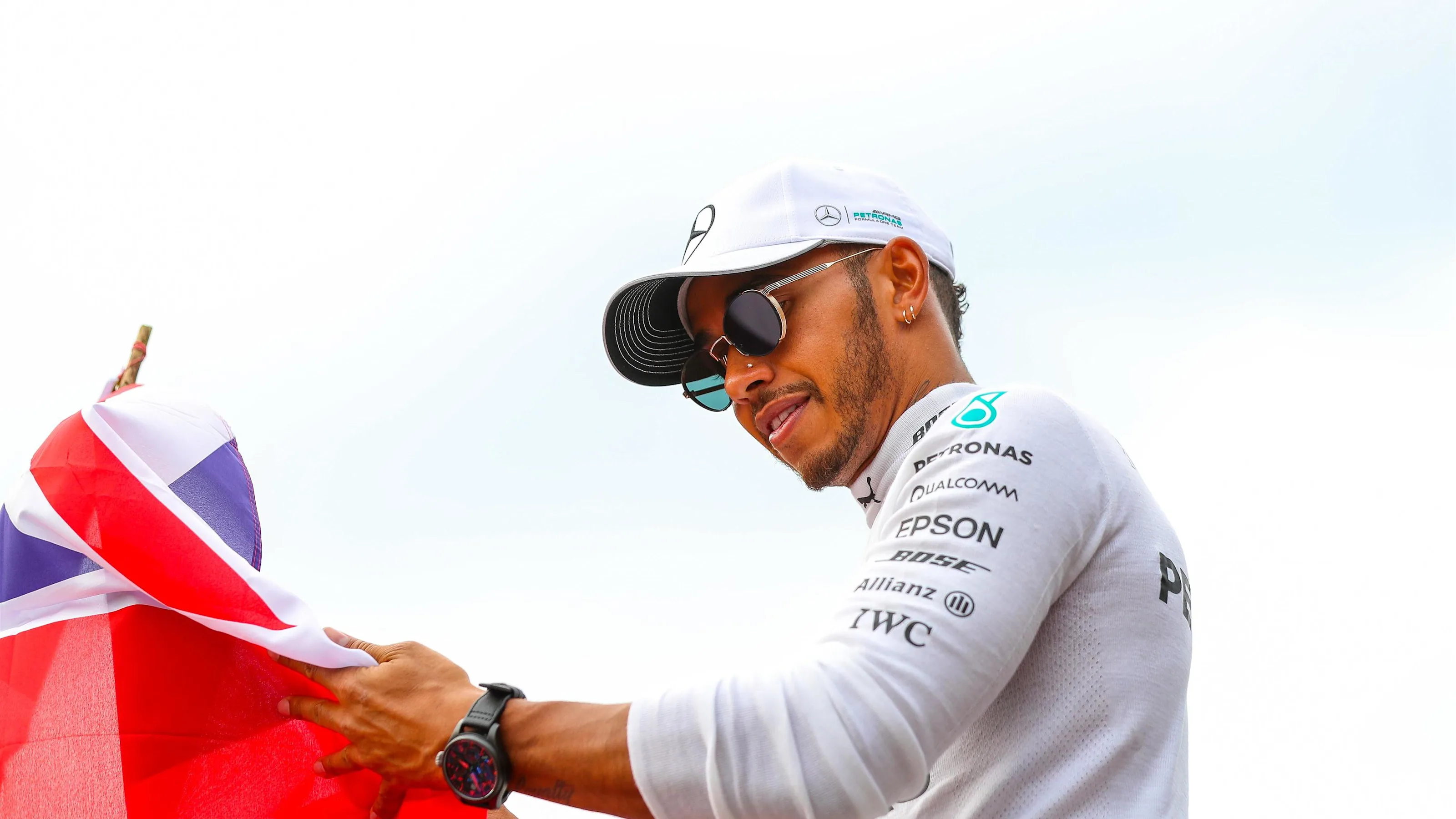 Race winner Lewis Hamilton (GBR) Mercedes AMG F1 celebrates with the Union Jack Flag at Formula One