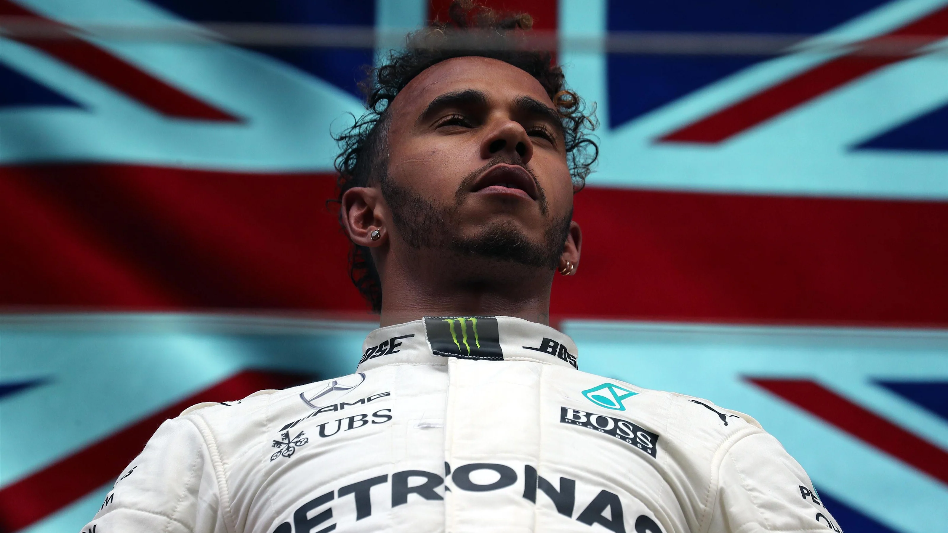 Race winner Lewis Hamilton (GBR) Mercedes AMG F1 celebrates on the podium at Formula One World