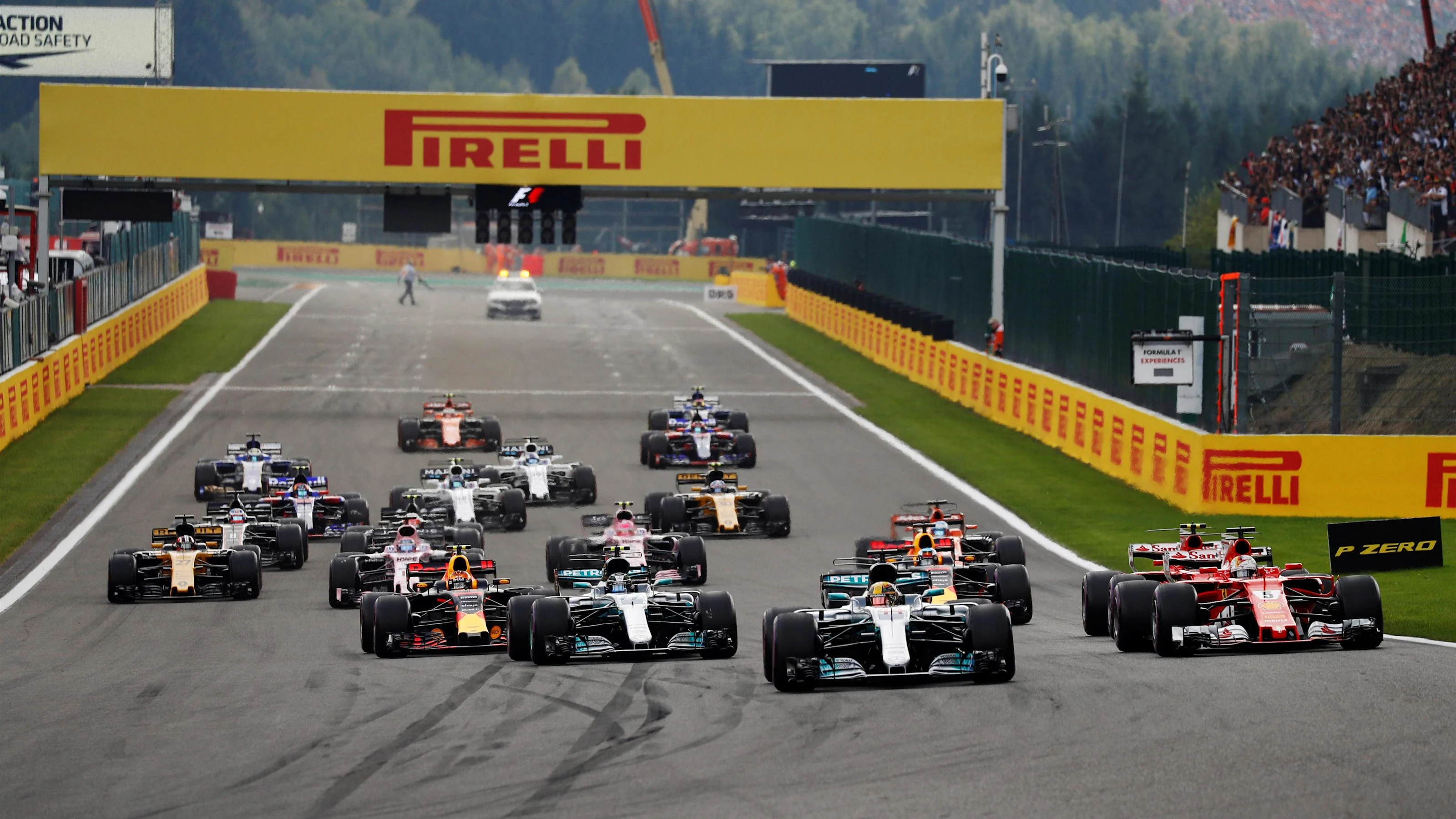 Lewis Hamilton (GBR) Mercedes-Benz F1 W08 Hybrid leads at the start of the race at Formula One