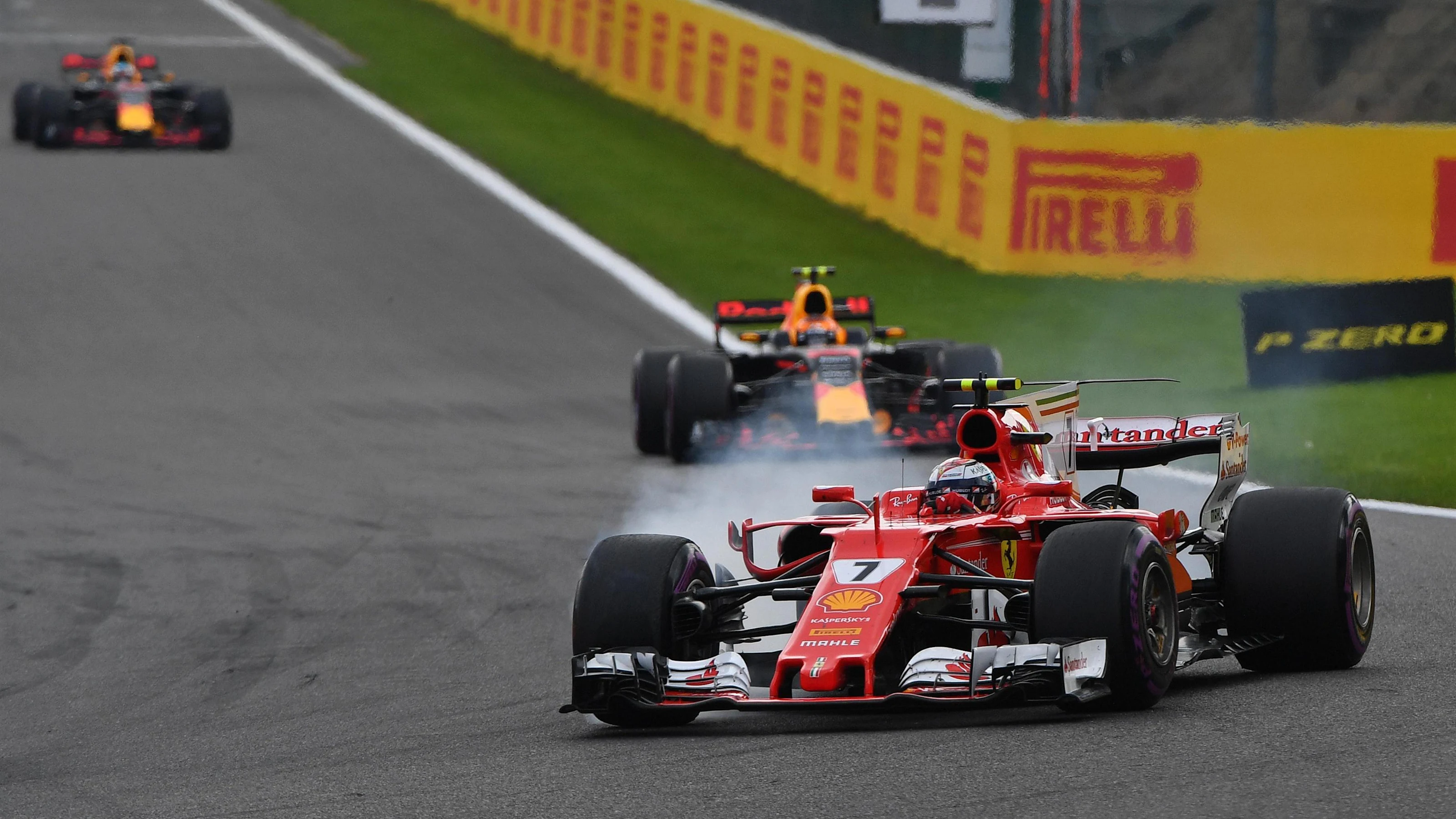 Kimi Raikkonen (FIN) Ferrari SF70-H locks up at Formula One World Championship, Rd12, Belgian Grand