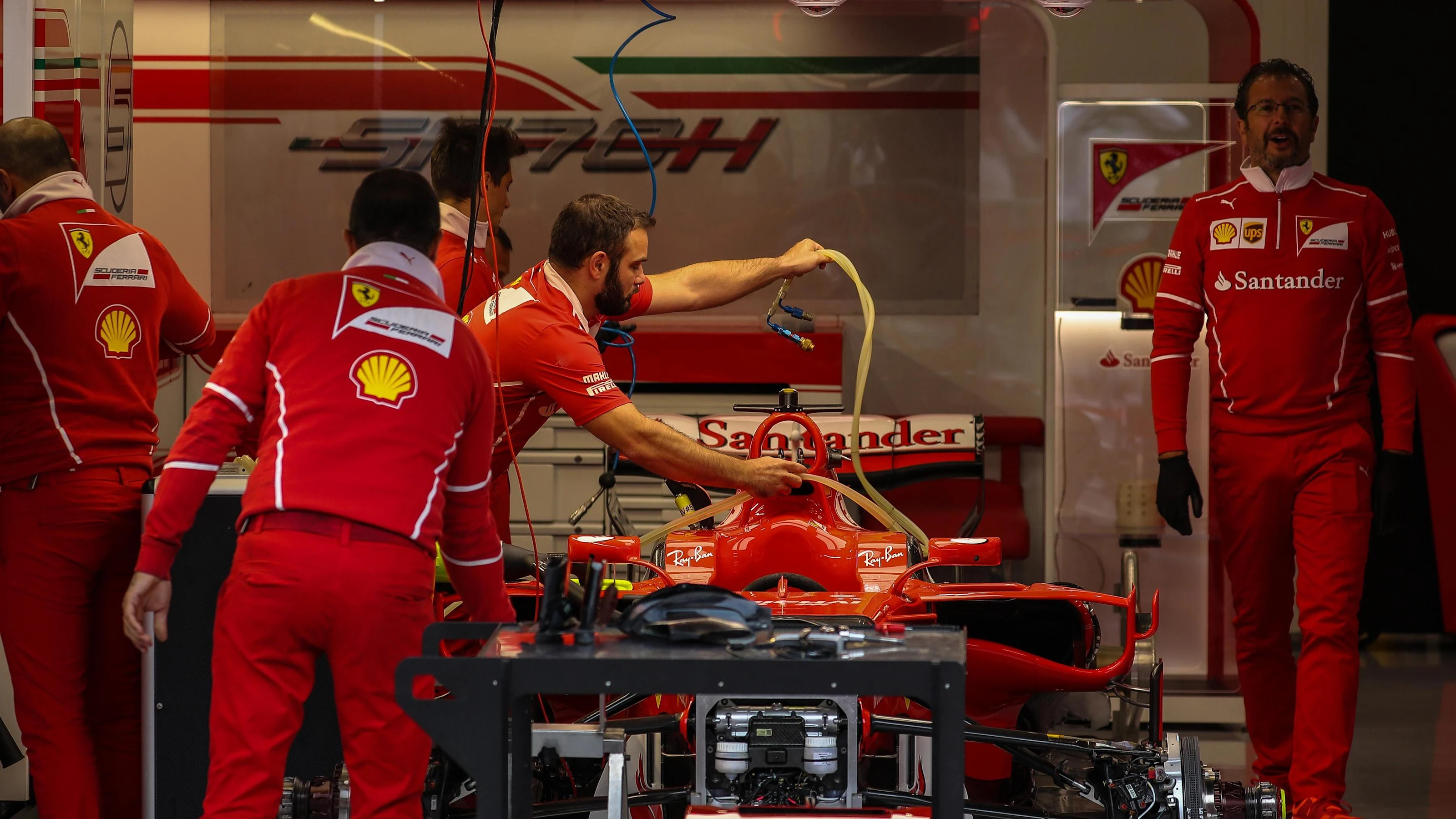 Ferrari SF70-H in the garage at Formula One World Championship, Rd12, Belgian Grand Prix,