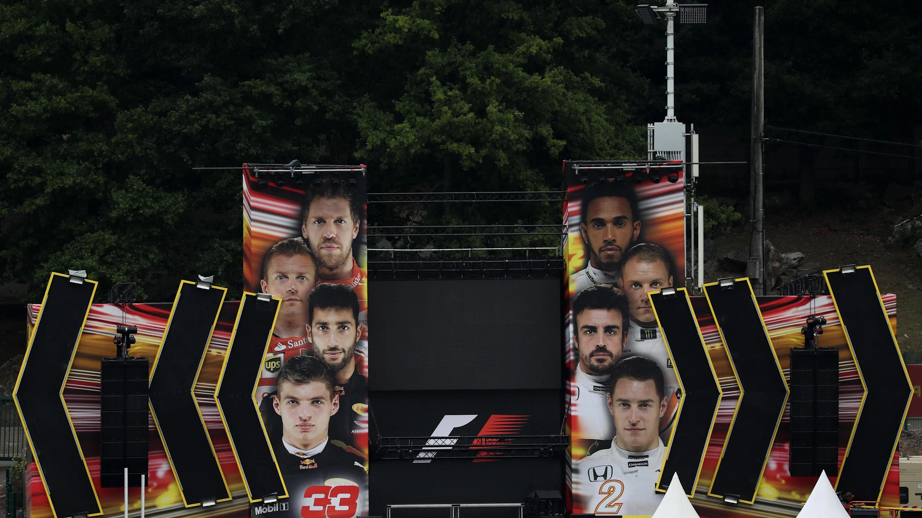 Signage / driver portraits at Formula One World Championship, Rd12, Belgian Grand Prix,