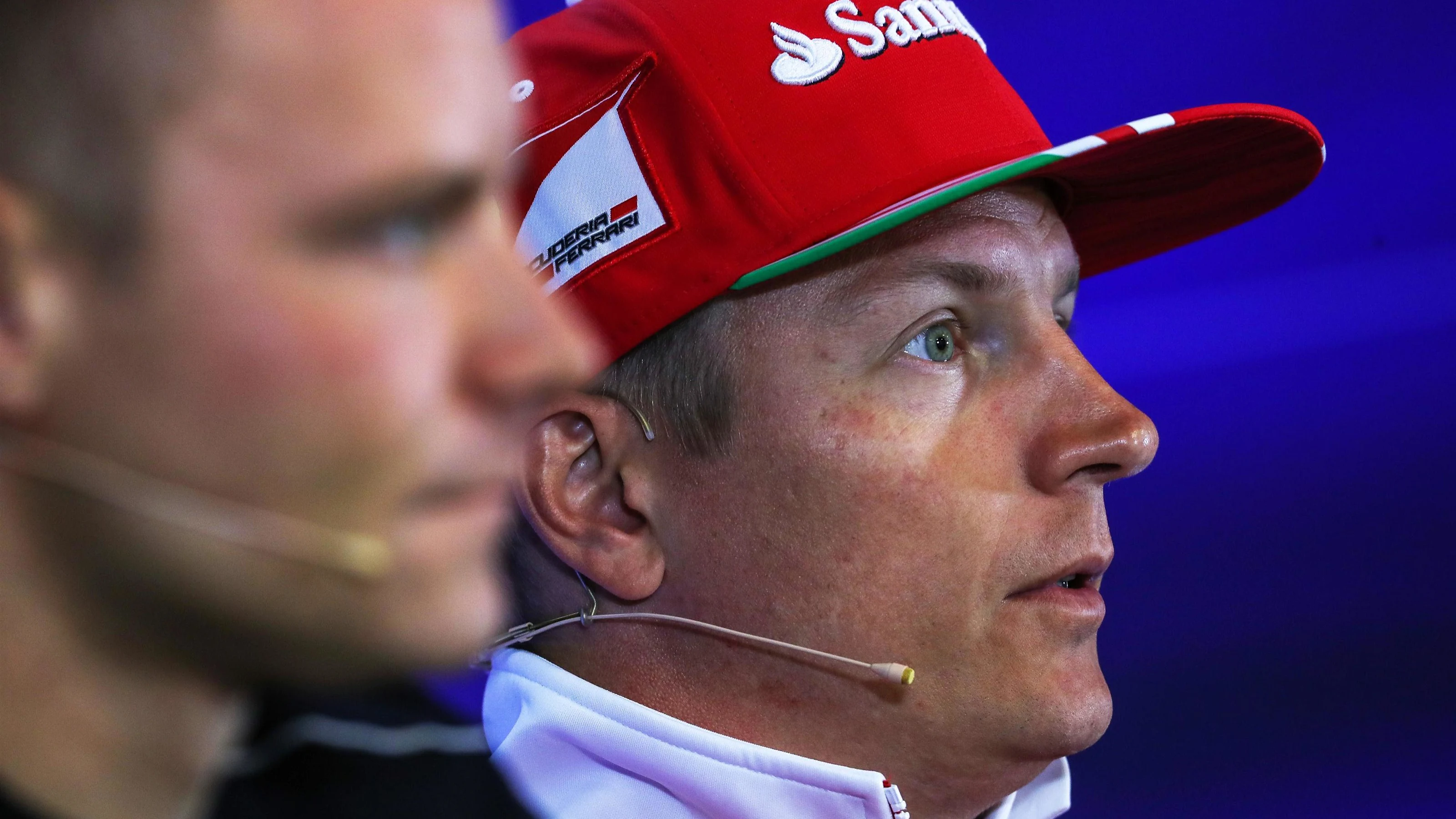 Kimi Raikkonen (FIN) Ferrari in the Press Conference at Formula One World Championship, Rd12,