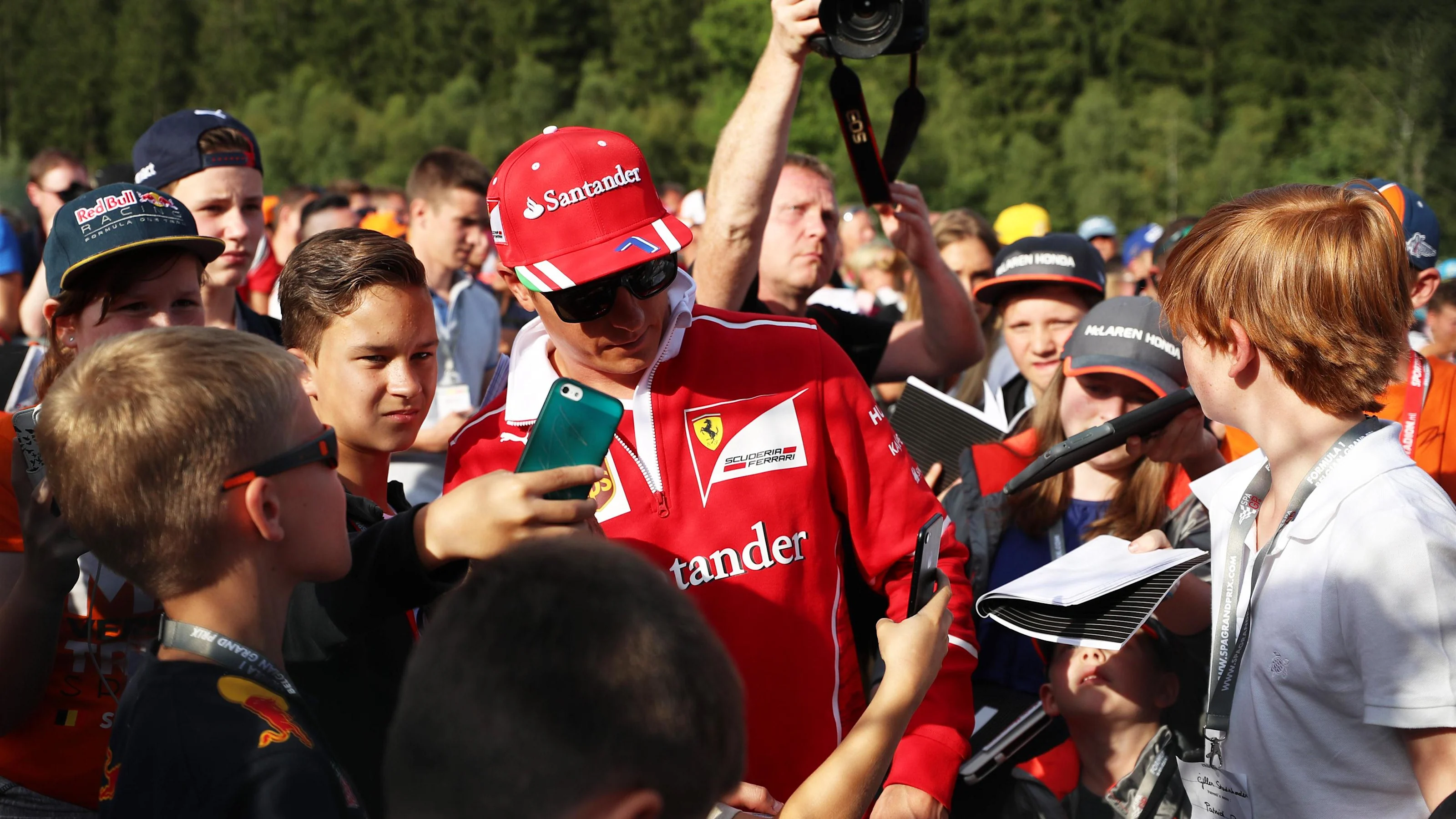 Kimi Raikkonen (FIN) Ferrari fans selfie at Formula One World Championship, Rd12, Belgian Grand